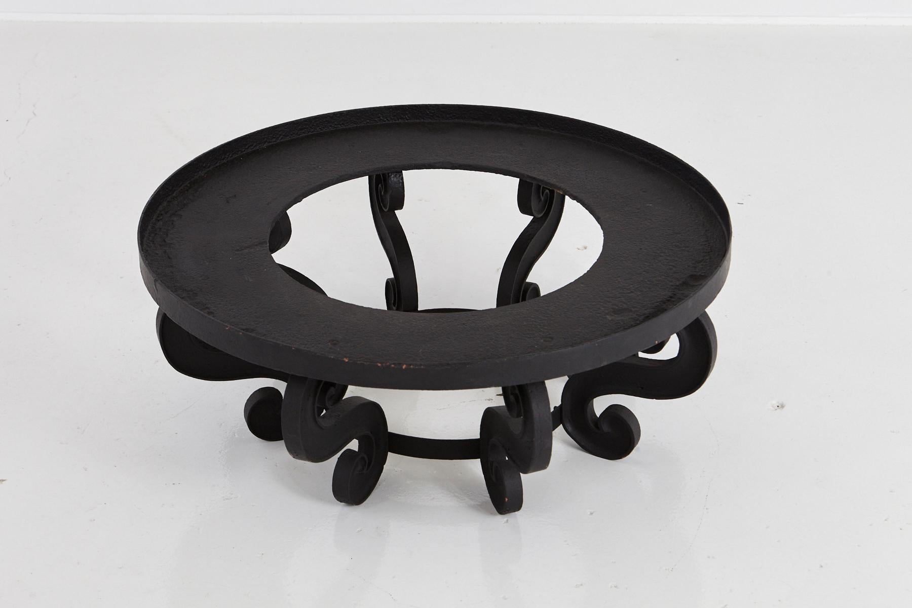 American Industrial Style Large and Low Round Mat Black Iron Garden Table, circa 1920s