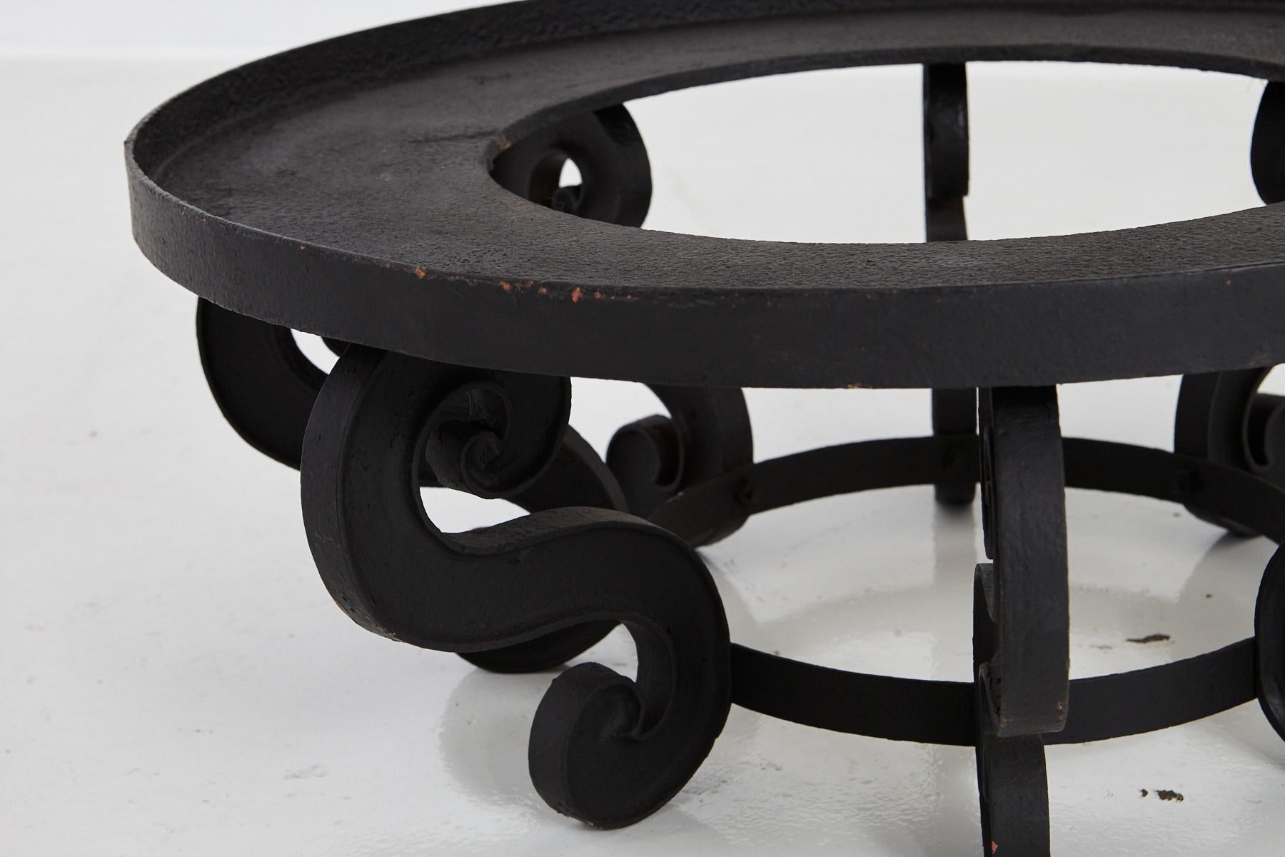 Steel Industrial Style Large and Low Round Mat Black Iron Garden Table, circa 1920s