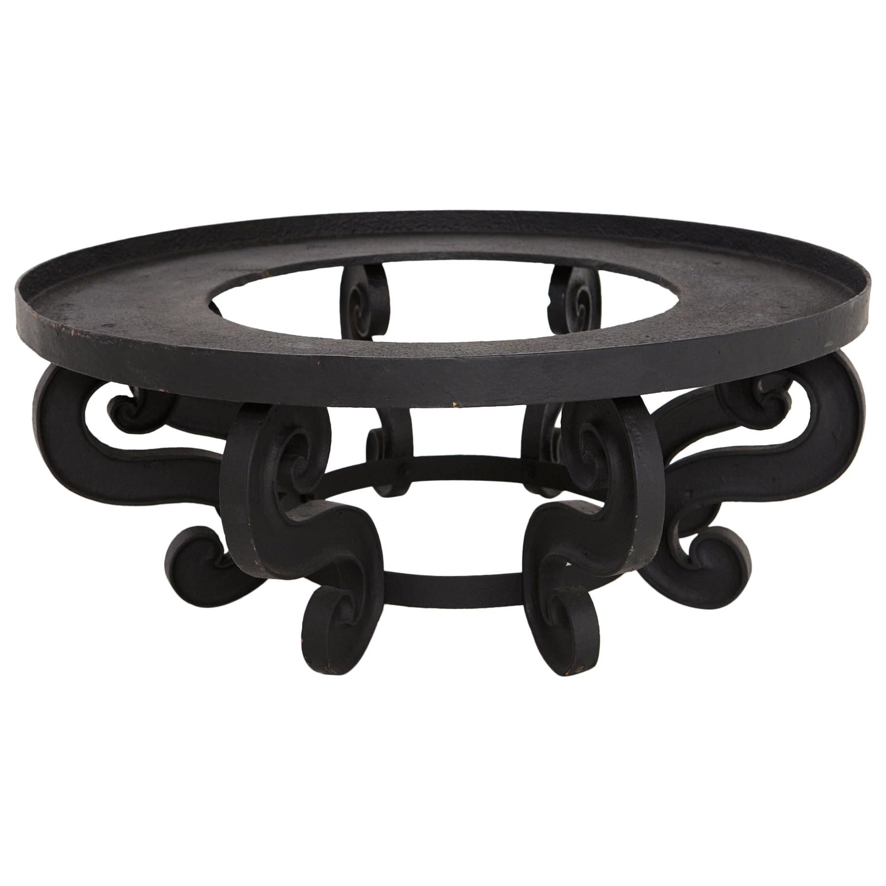Industrial Style Large and Low Round Mat Black Iron Garden Table, circa 1920s