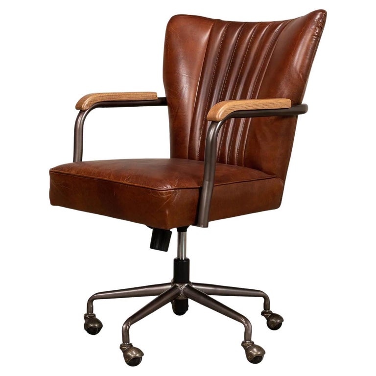 Industrial Style Leather Desk Chair For Sale at 1stDibs