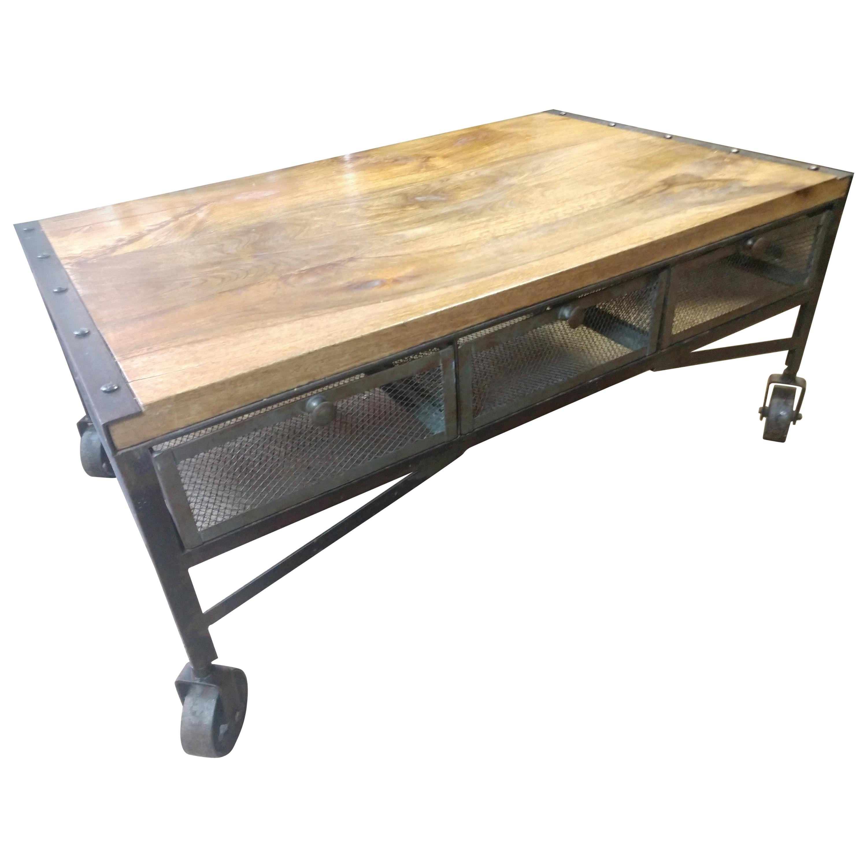 Industrial Style Loading Dock Cart Cocktail Table Six Wire Basket Drawers  For Sale at 1stDibs