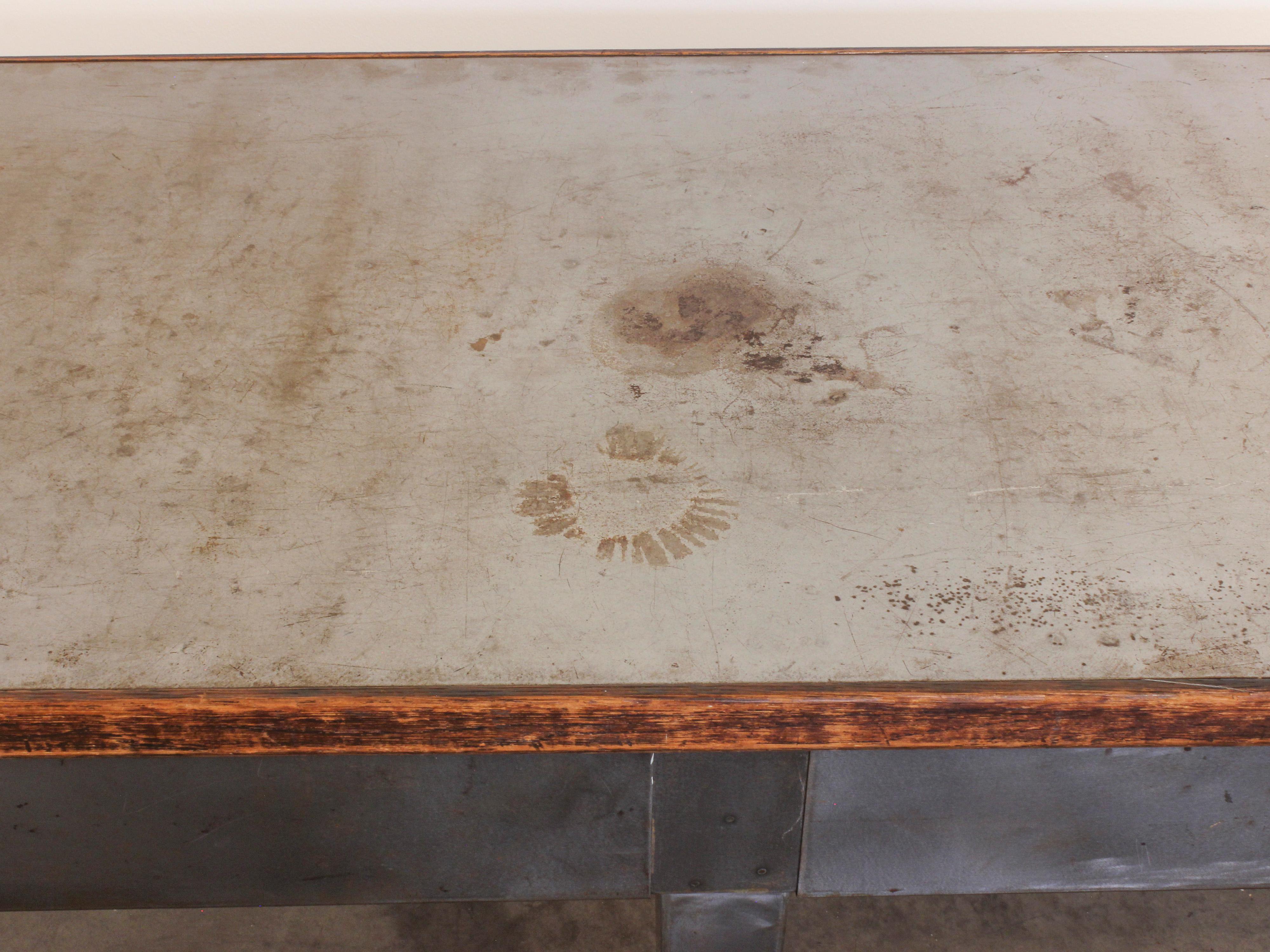 Industrial Style Long Steel Console Table with Brass and Wood Details 8