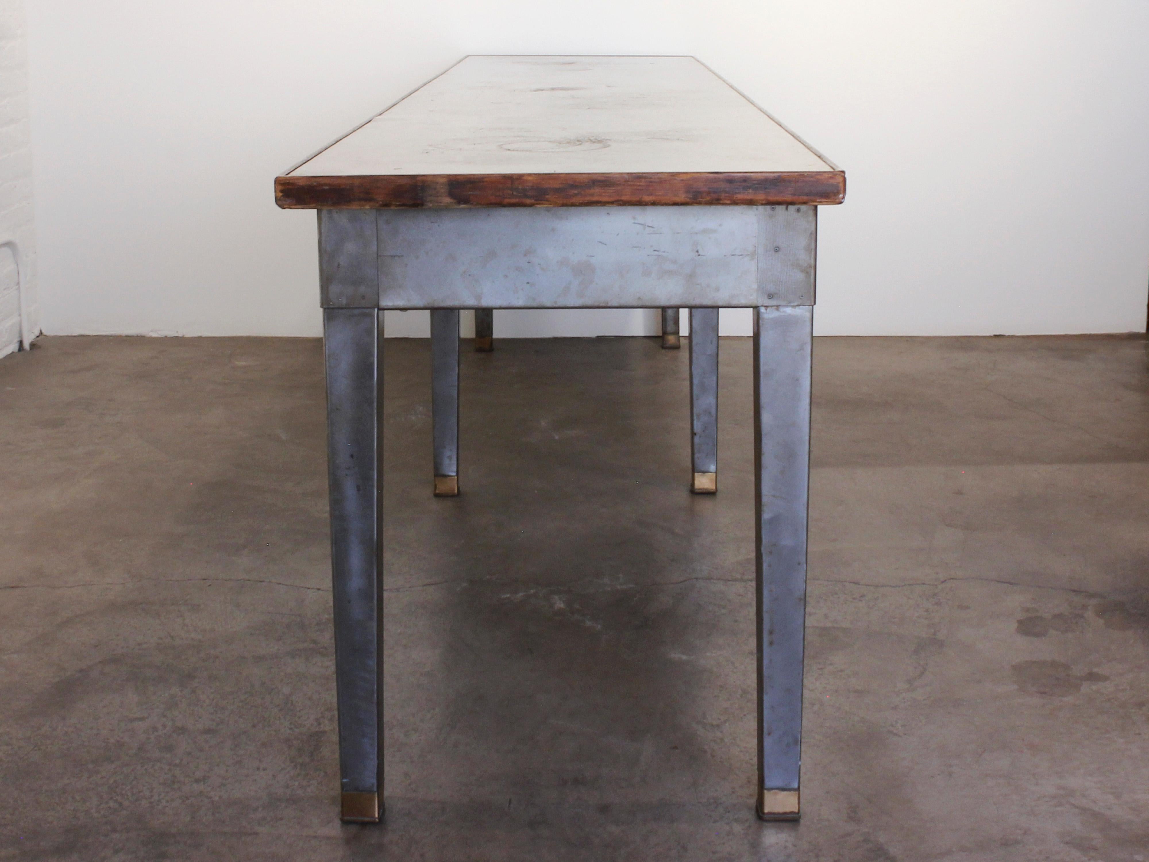 Industrial Style Long Steel Console Table with Brass and Wood Details 1