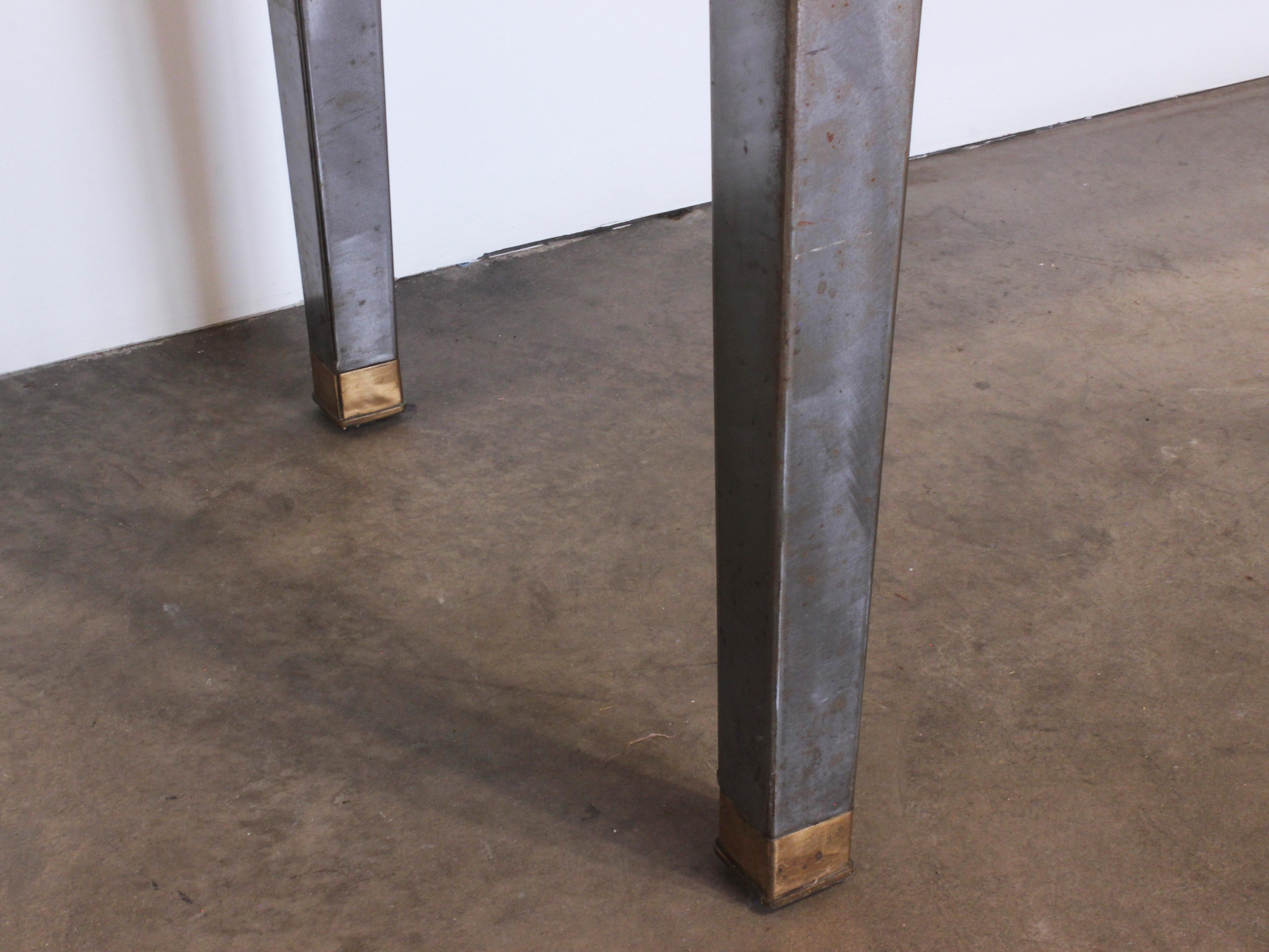 Industrial Style Long Steel Console Table with Brass and Wood Details 2