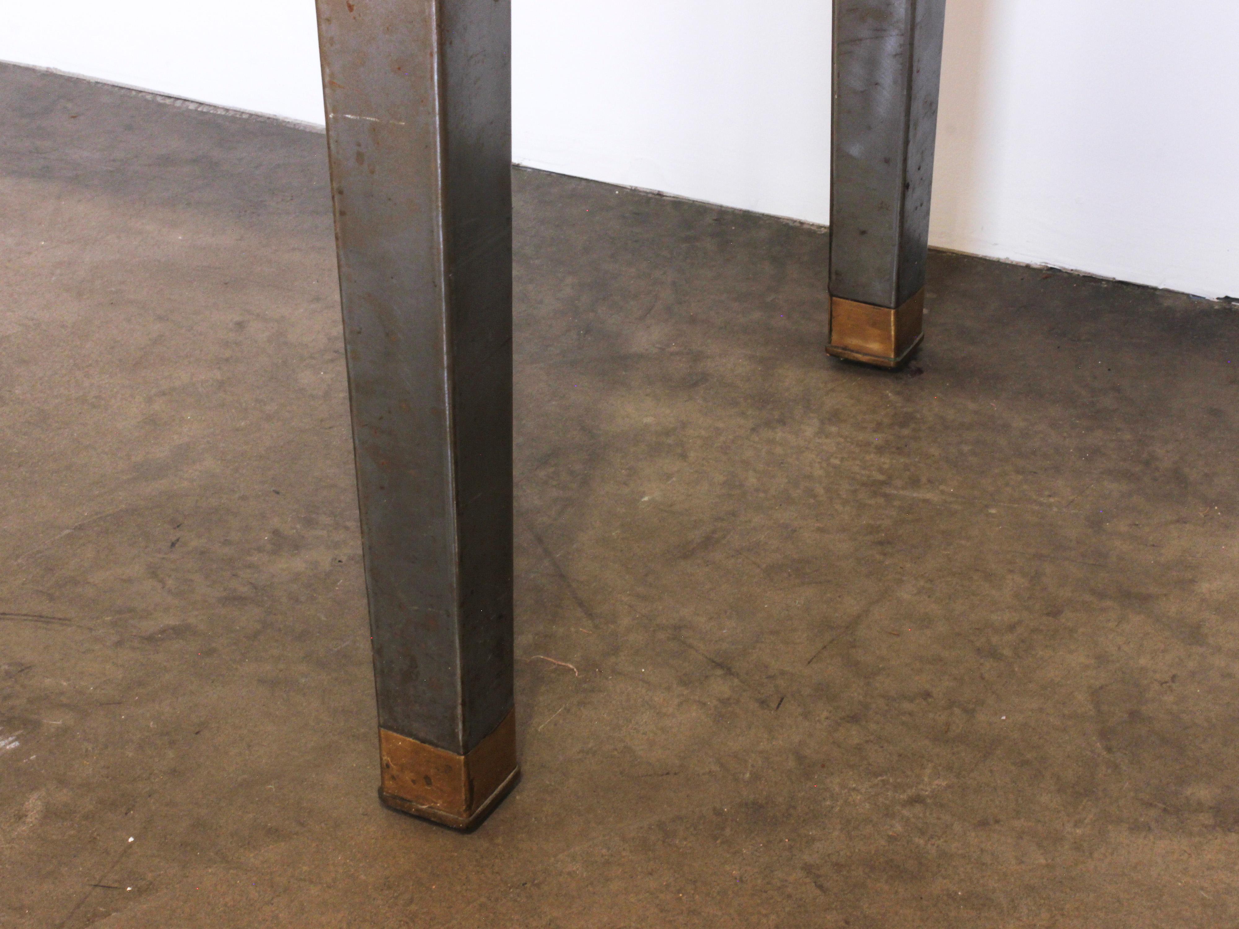 Industrial Style Long Steel Console Table with Brass and Wood Details 3