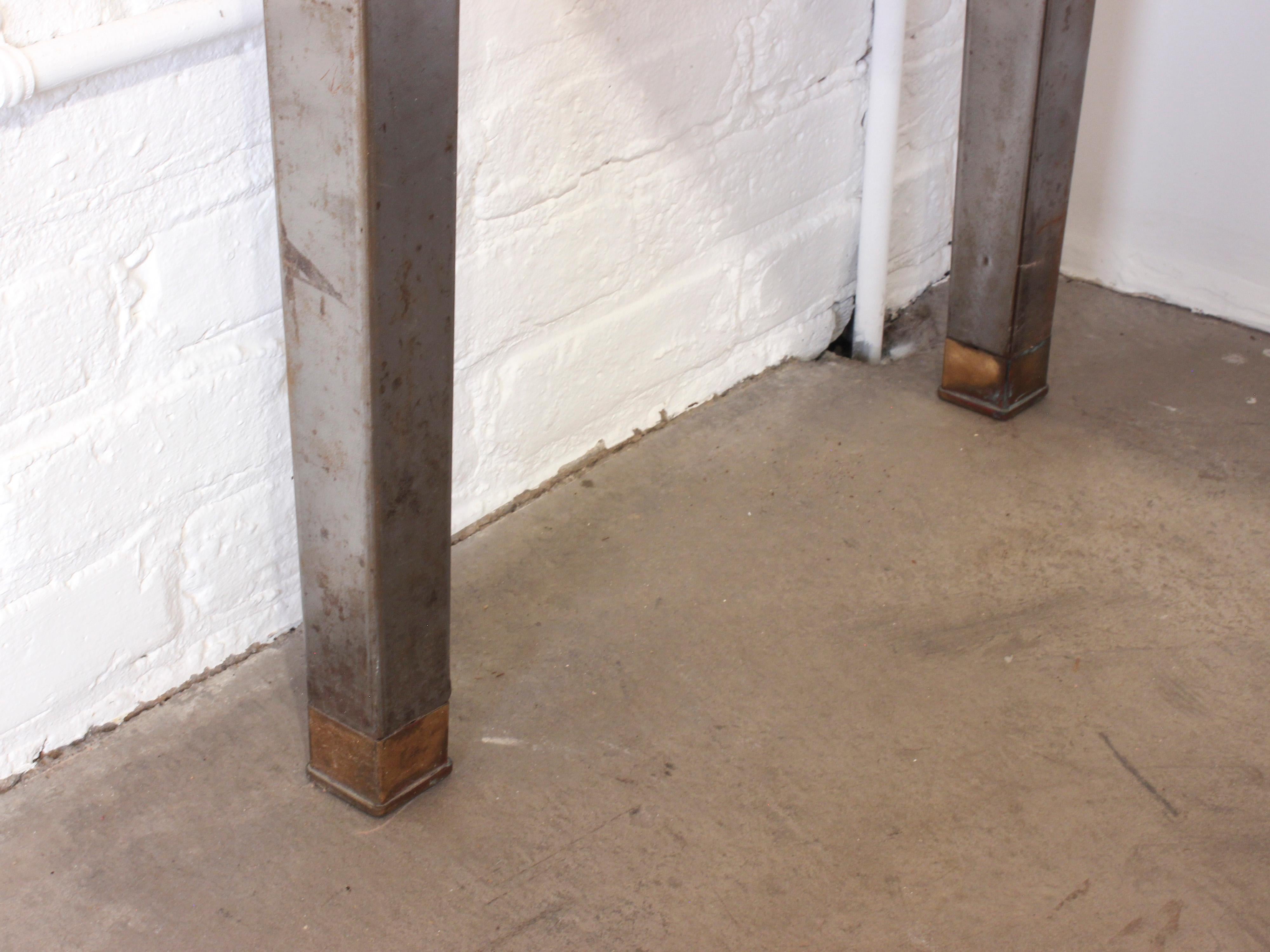 Industrial Style Long Steel Console Table with Brass and Wood Details 4