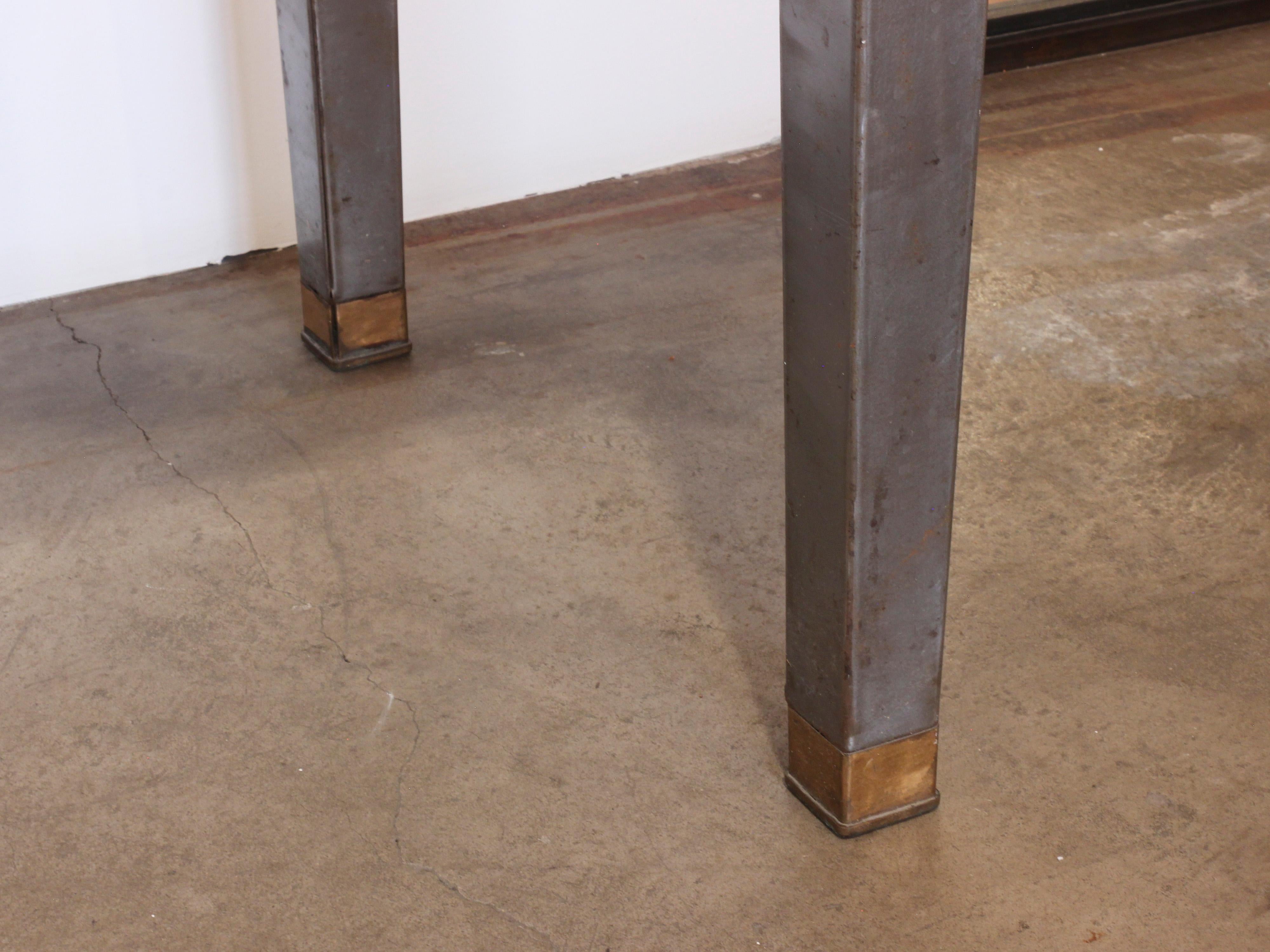 Industrial Style Long Steel Console Table with Brass and Wood Details 5