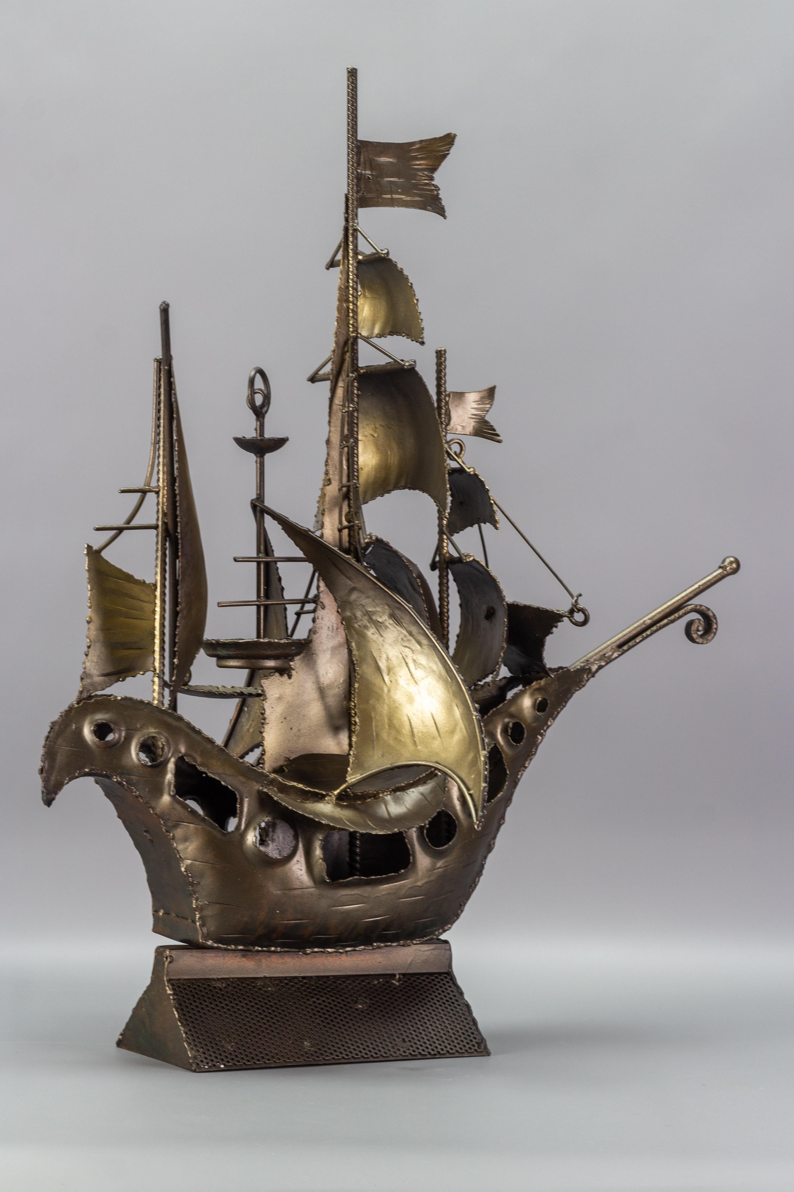 German Industrial Style Metal Art Sailing Ship Sculpture For Sale