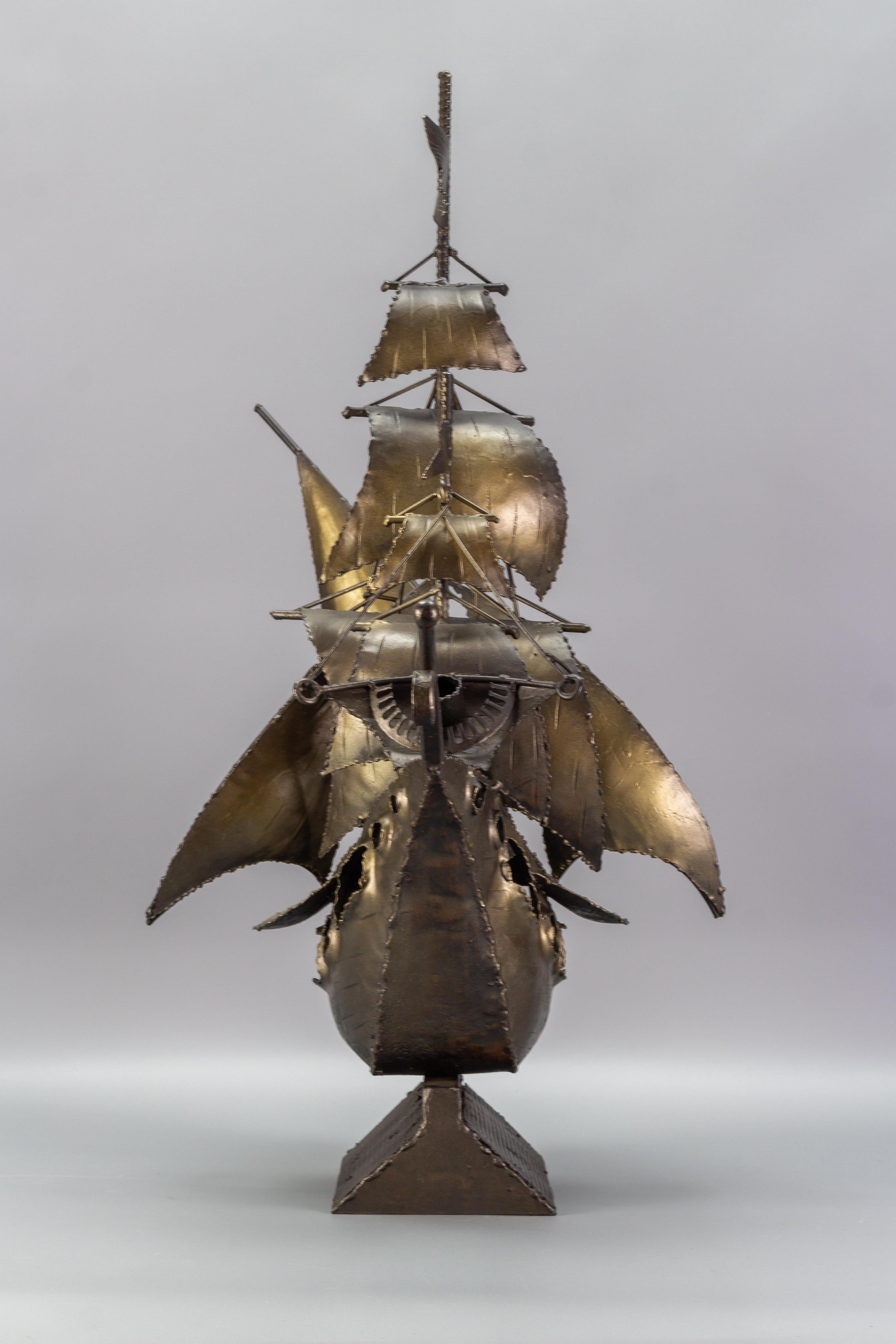 20th Century Industrial Style Metal Art Sailing Ship Sculpture For Sale