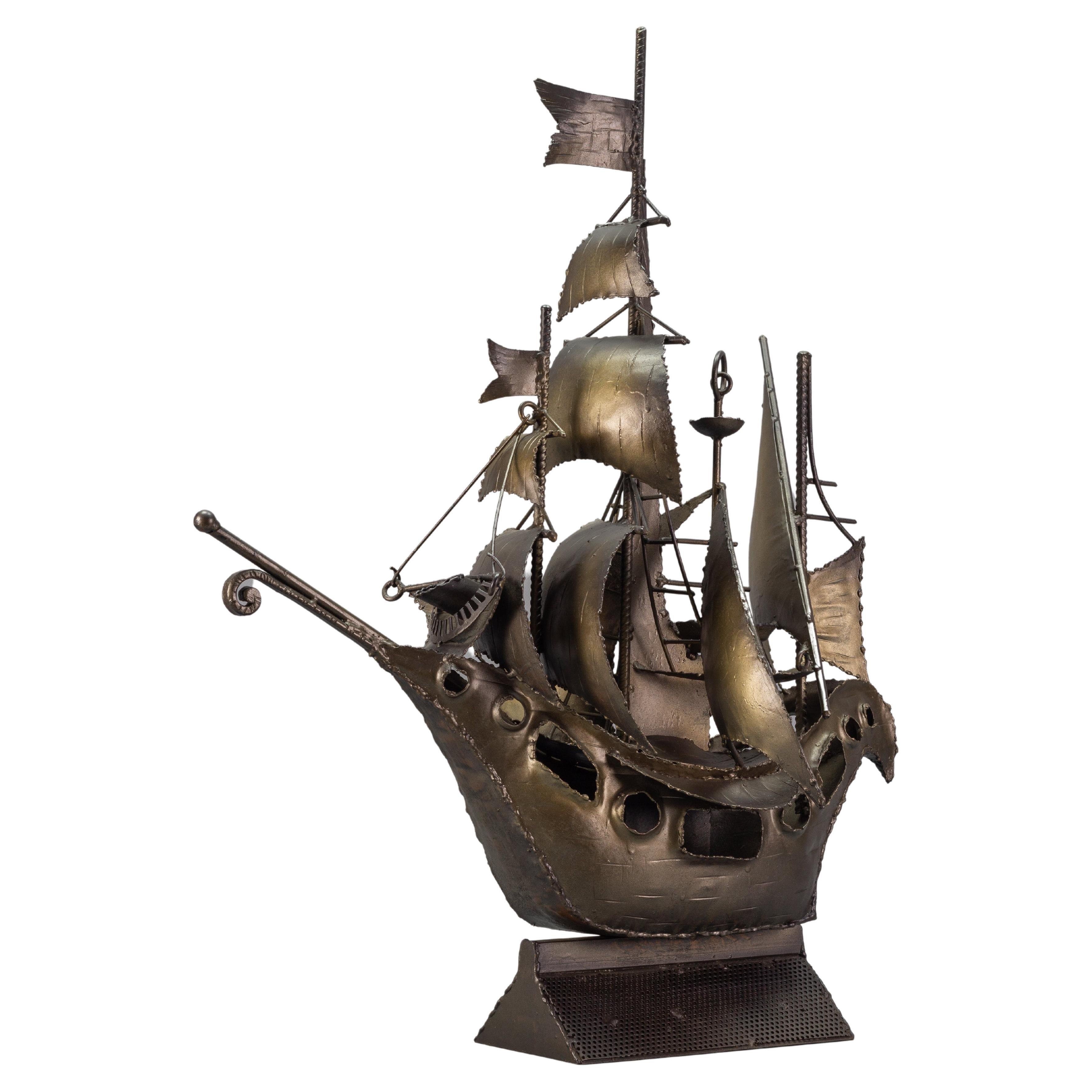 Industrial Style Metal Art Sailing Ship Sculpture