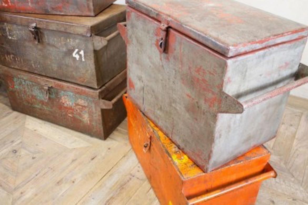 A fine Industrial style metal boxes, 20th century.

These Industrial style metal boxes are fantastic space savers, with plenty of room for small items in the home. If you have an Industrial style interior, these will also make great coffee tables.