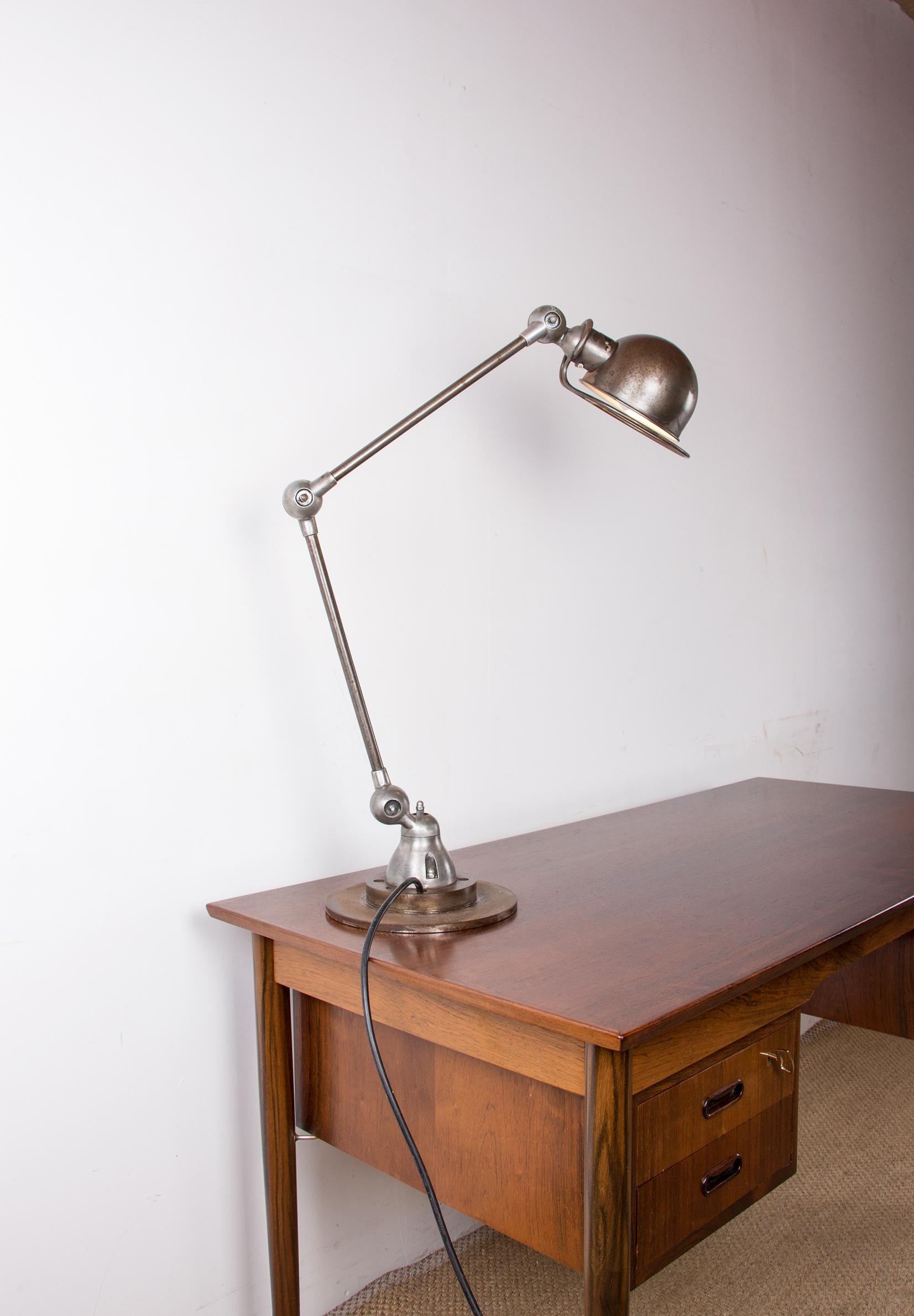 Industrial style metal desk lamp with two articulated arms by Jean-Louis Domecq  For Sale 6