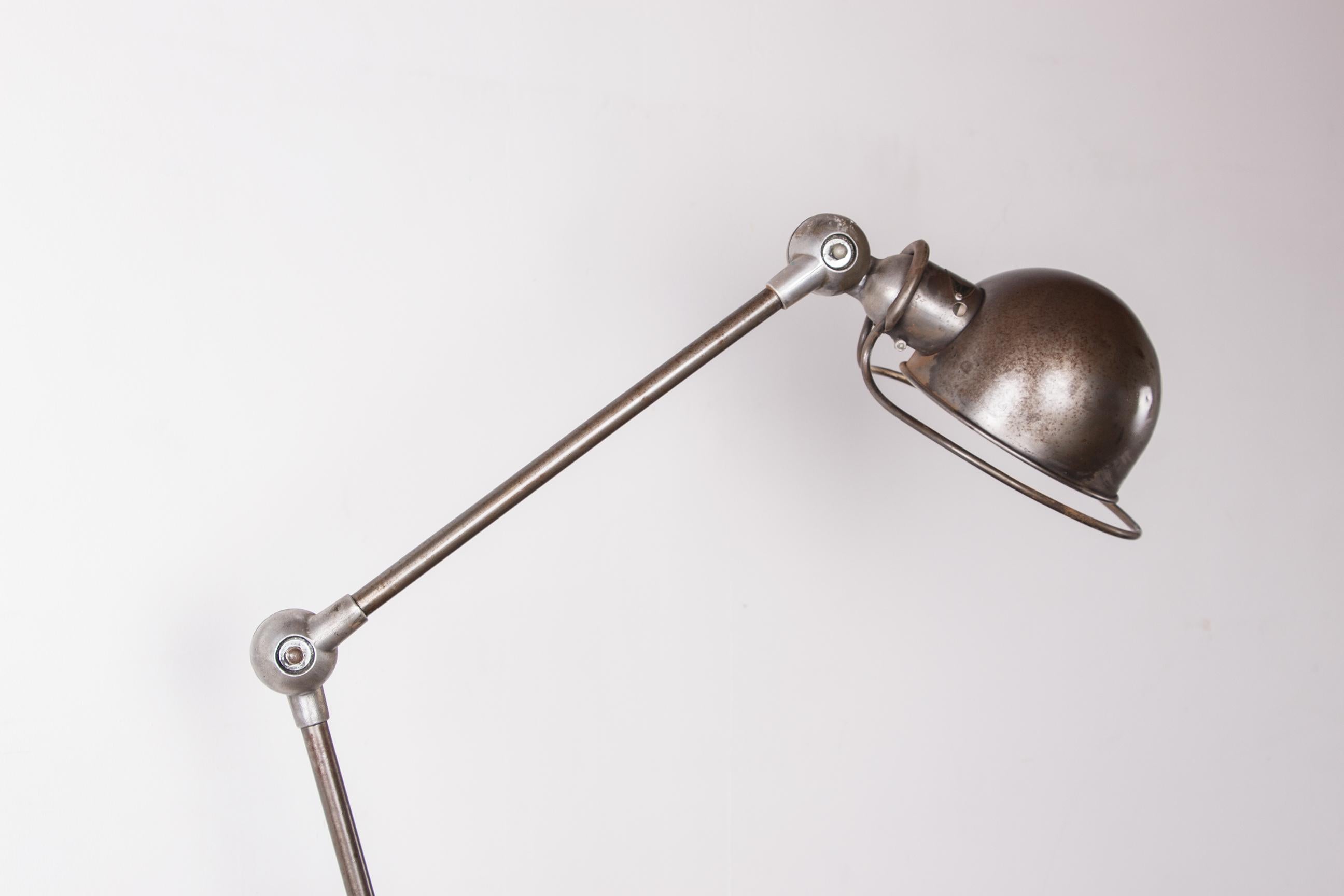 Steel Industrial style metal desk lamp with two articulated arms by Jean-Louis Domecq  For Sale
