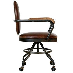 Vintage Industrial Style Oval Back Desk Chair, circa 1930