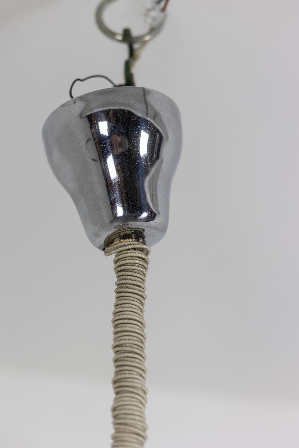 Industrial style pendant light in brushed and opaline metal. 1970s. For Sale 6