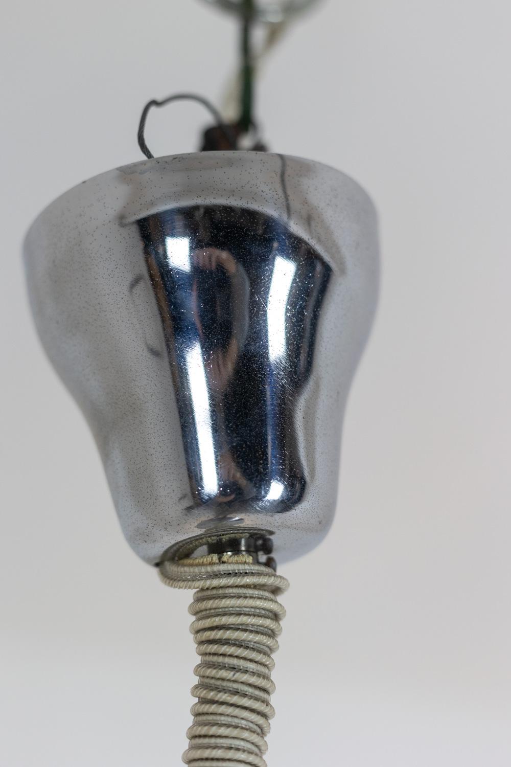 Industrial style pendant light in brushed and opaline metal. 1970s. For Sale 3