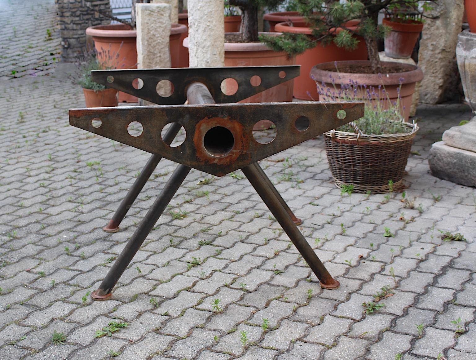 Industrial Style Raw Metal Vintage Center Table Base Jean Prouve Style, 1980s For Sale 4