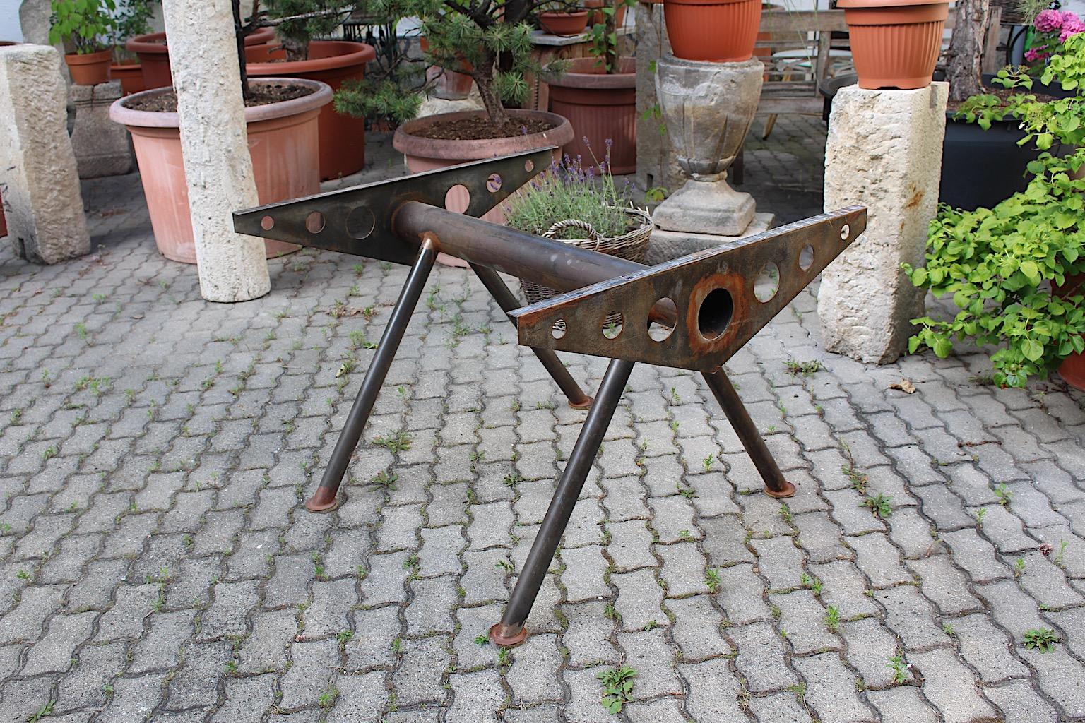 Industrial style vintage metal center table base or table Style Jean Prouve 1980s.
A high quality industrial style table base or table from metal style Jean Prouve from the 1980s.
This extraordinary and gorgeous raw metal table base from steel