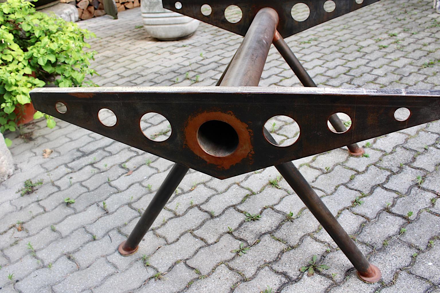 20th Century Industrial Style Raw Metal Vintage Center Table Base Jean Prouve Style, 1980s For Sale