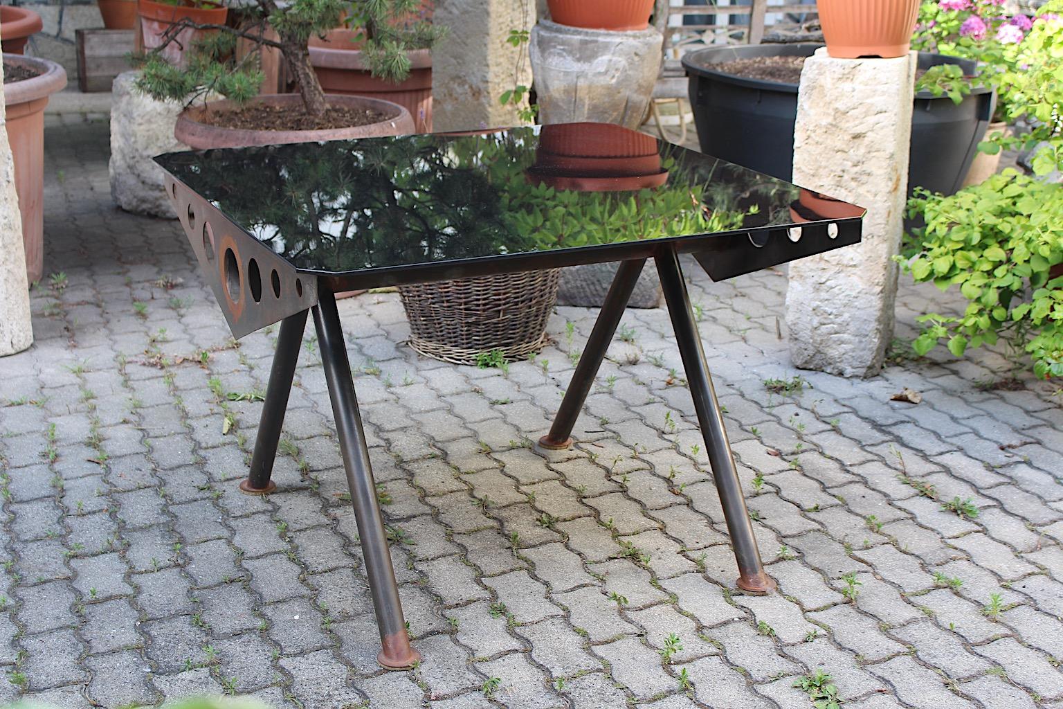 Steel Industrial Style Raw Metal Vintage Center Table Base Jean Prouve Style, 1980s For Sale