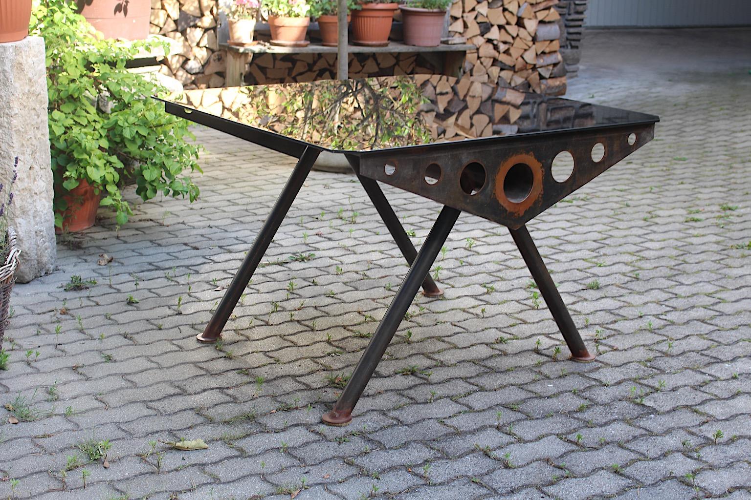 Industrial Style Raw Metal Vintage Center Table Base Jean Prouve Style, 1980s For Sale 2
