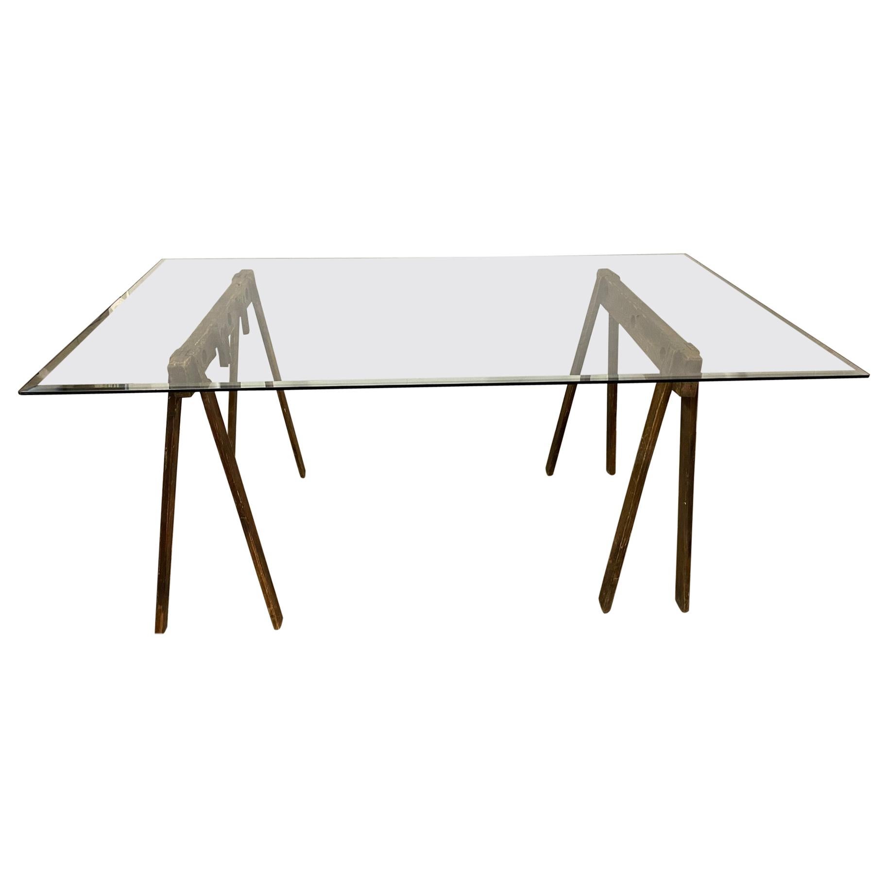 Industrial Style Saw Horse Base Dining Table