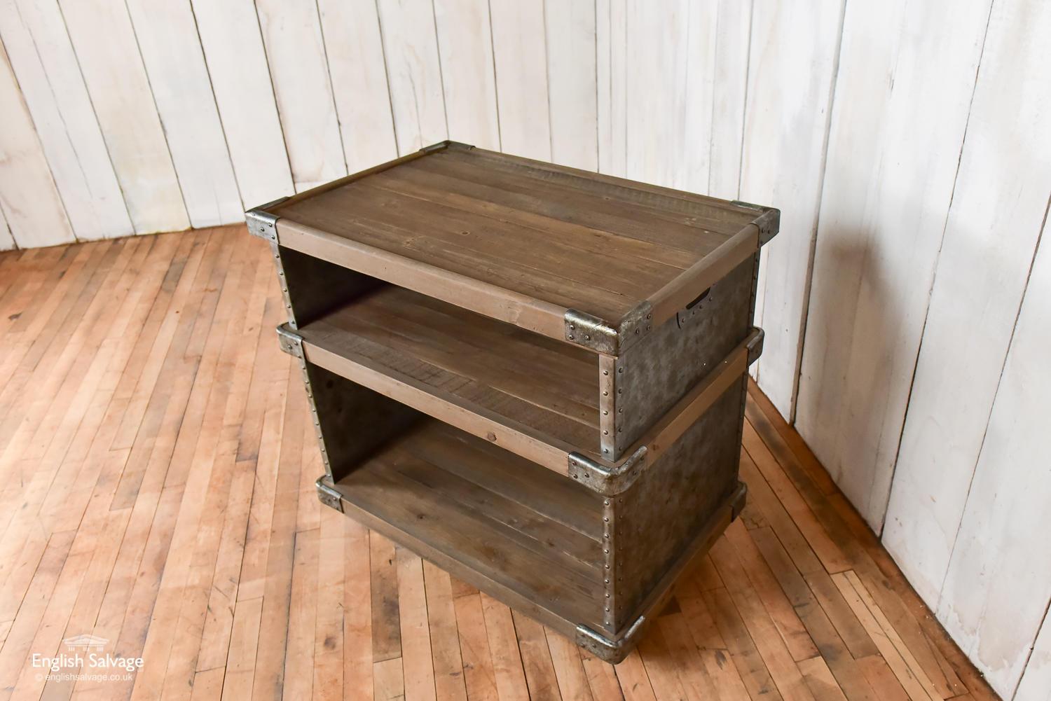 Wood Industrial Style Shelf on Wheels, 20th Century For Sale