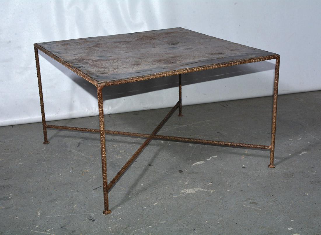 Rustic square metal coffee table can be used indoor or outdoors, garden or patio. Great size, great metal patina.