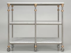 Industrial Style Stainless and Bronze Kitchen Island with Carrara Marble Shelves