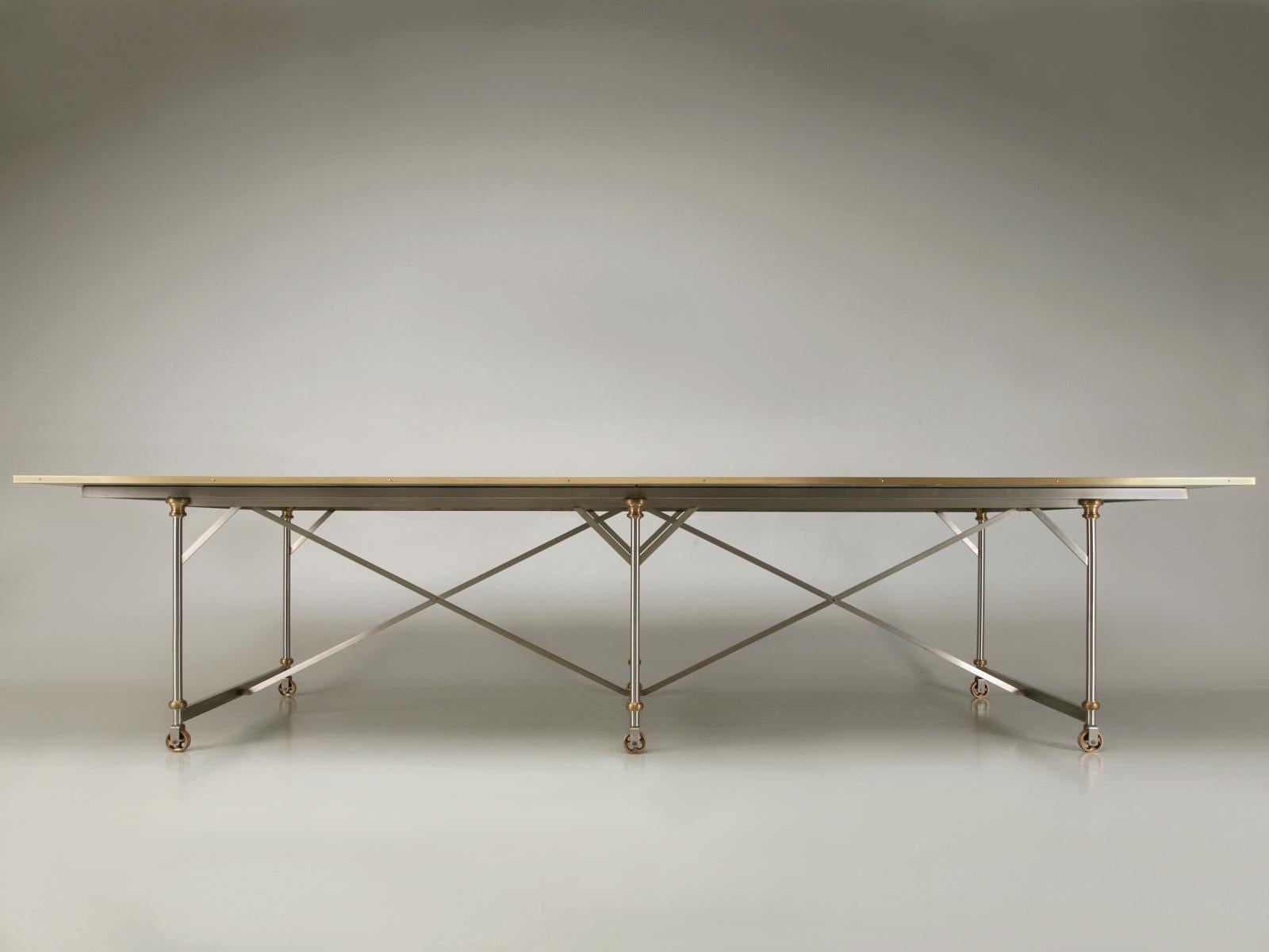 Industrial Style Stainless Steel and Solid Bronze Table Base, Marble Optional In New Condition For Sale In Chicago, IL