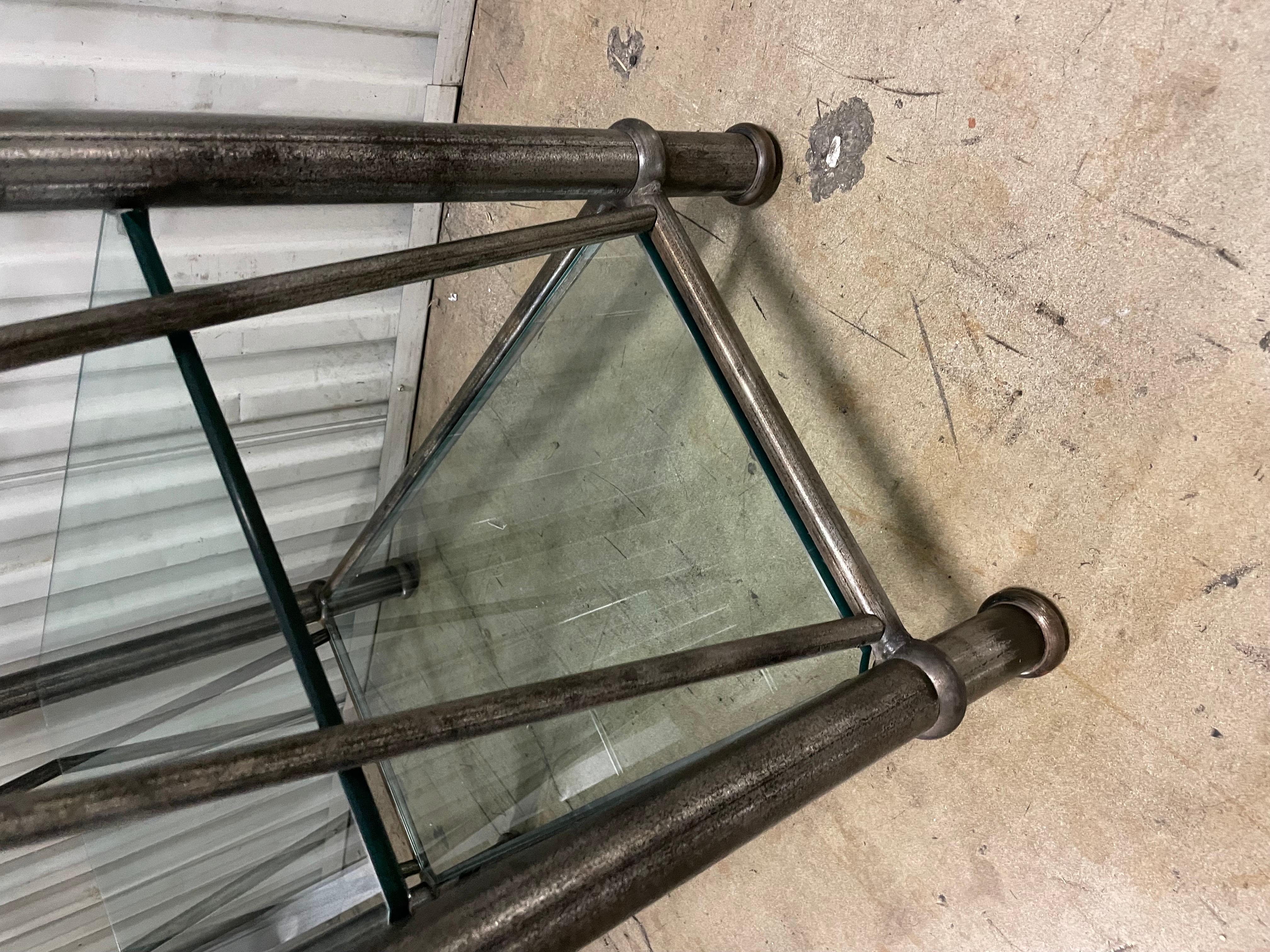 Pair of Brutalist Style Steel & Glass Etagere For Sale 11