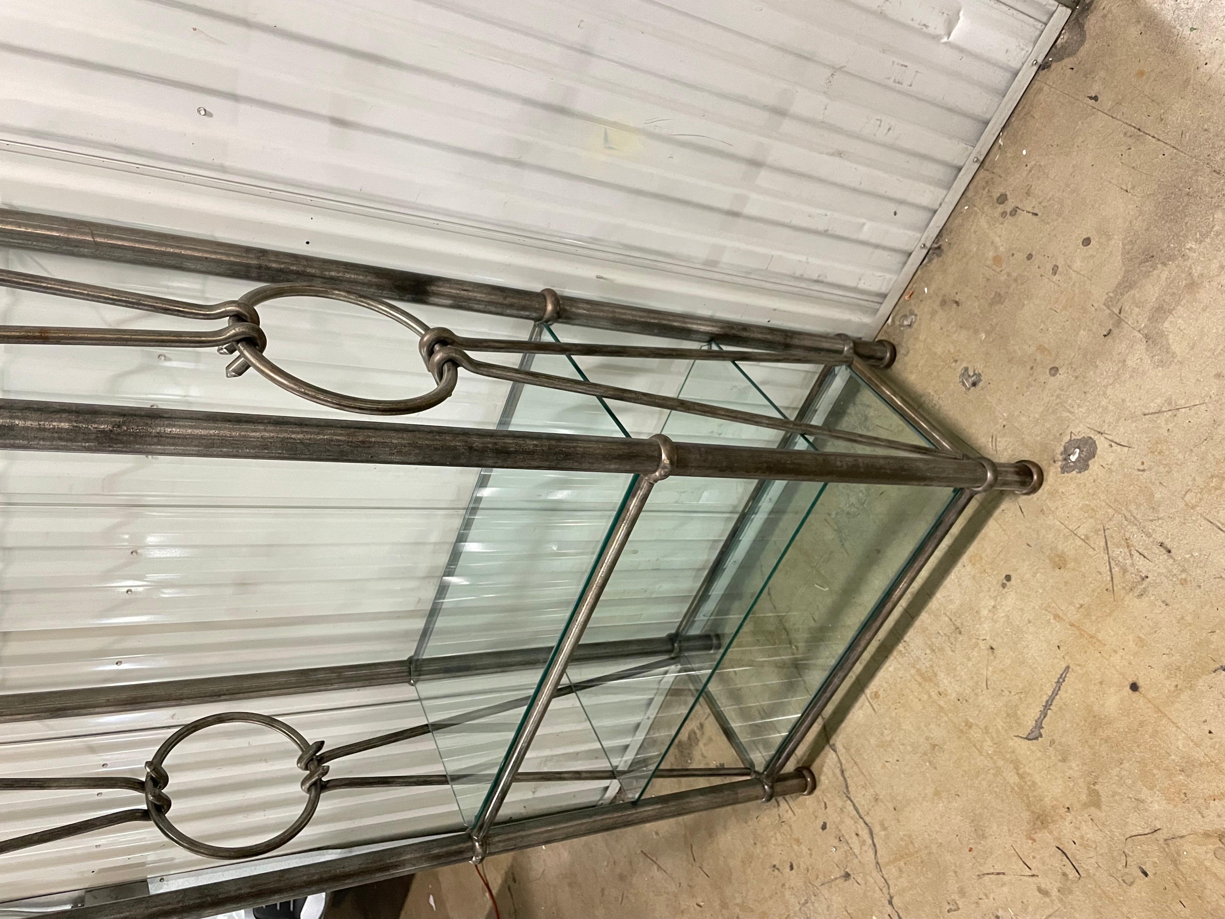 American Pair of Brutalist Style Steel & Glass Etagere For Sale