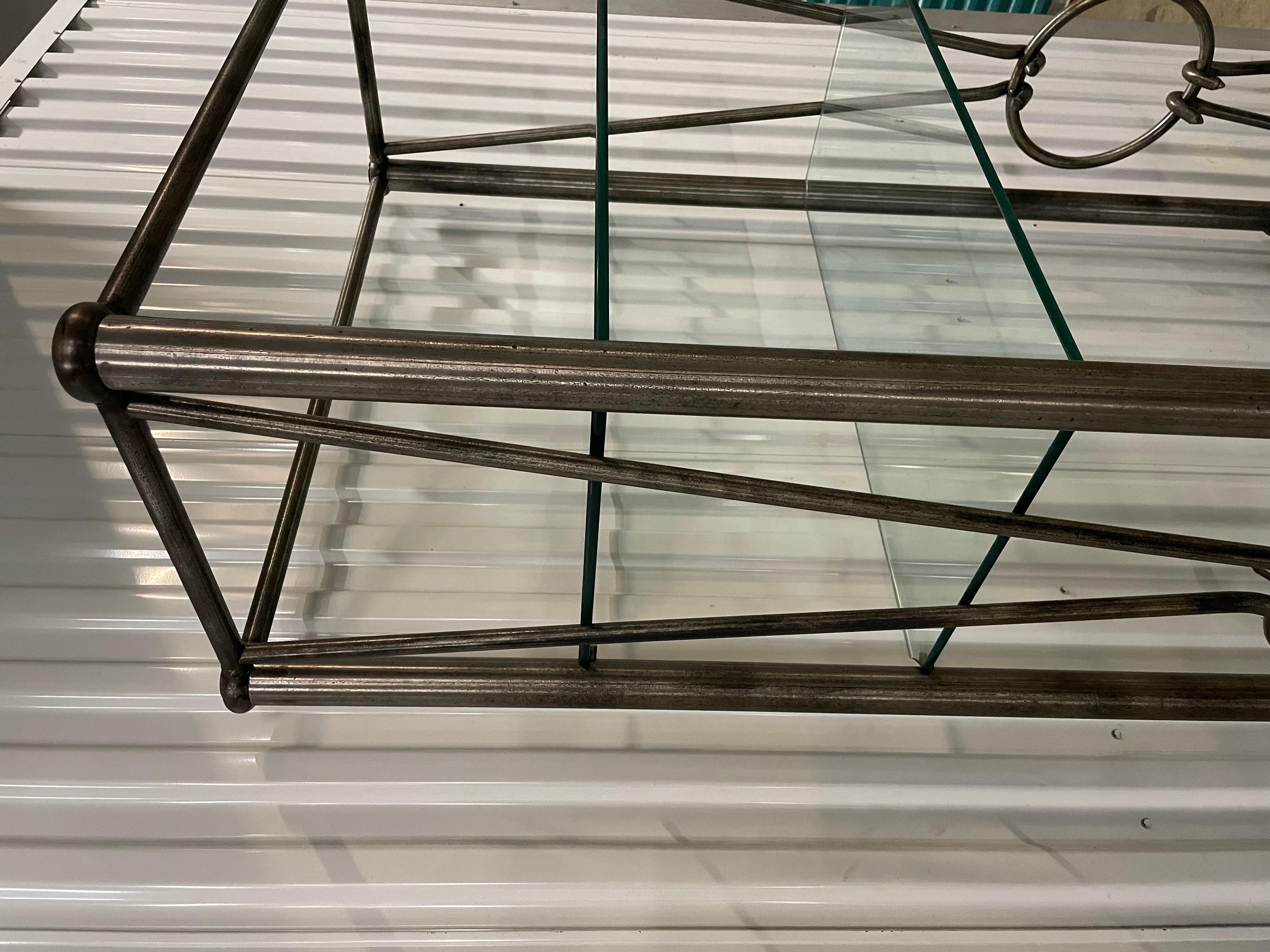 Pair of Brutalist Style Steel & Glass Etagere In Good Condition For Sale In West Palm Beach, FL