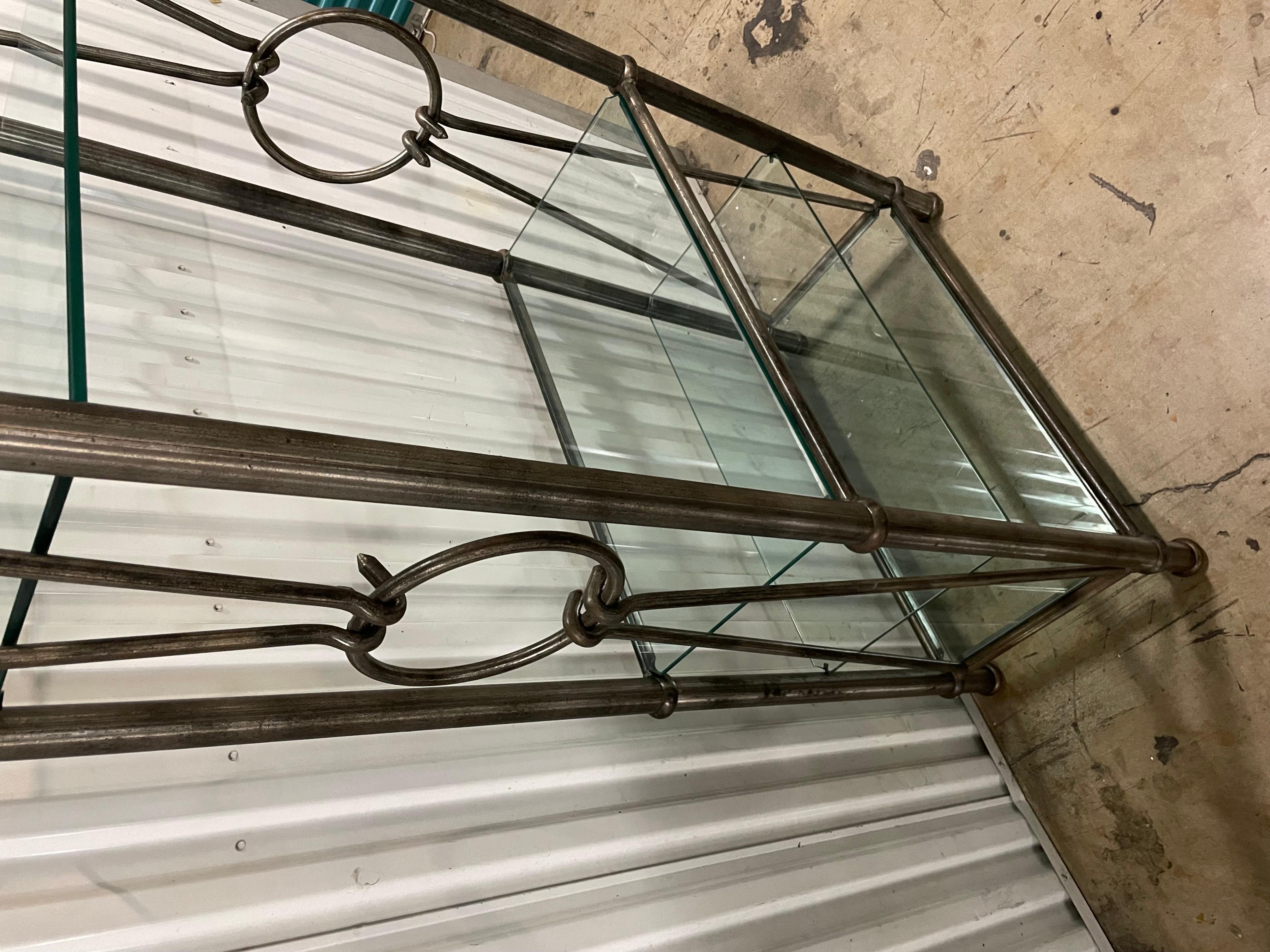20th Century Pair of Brutalist Style Steel & Glass Etagere For Sale