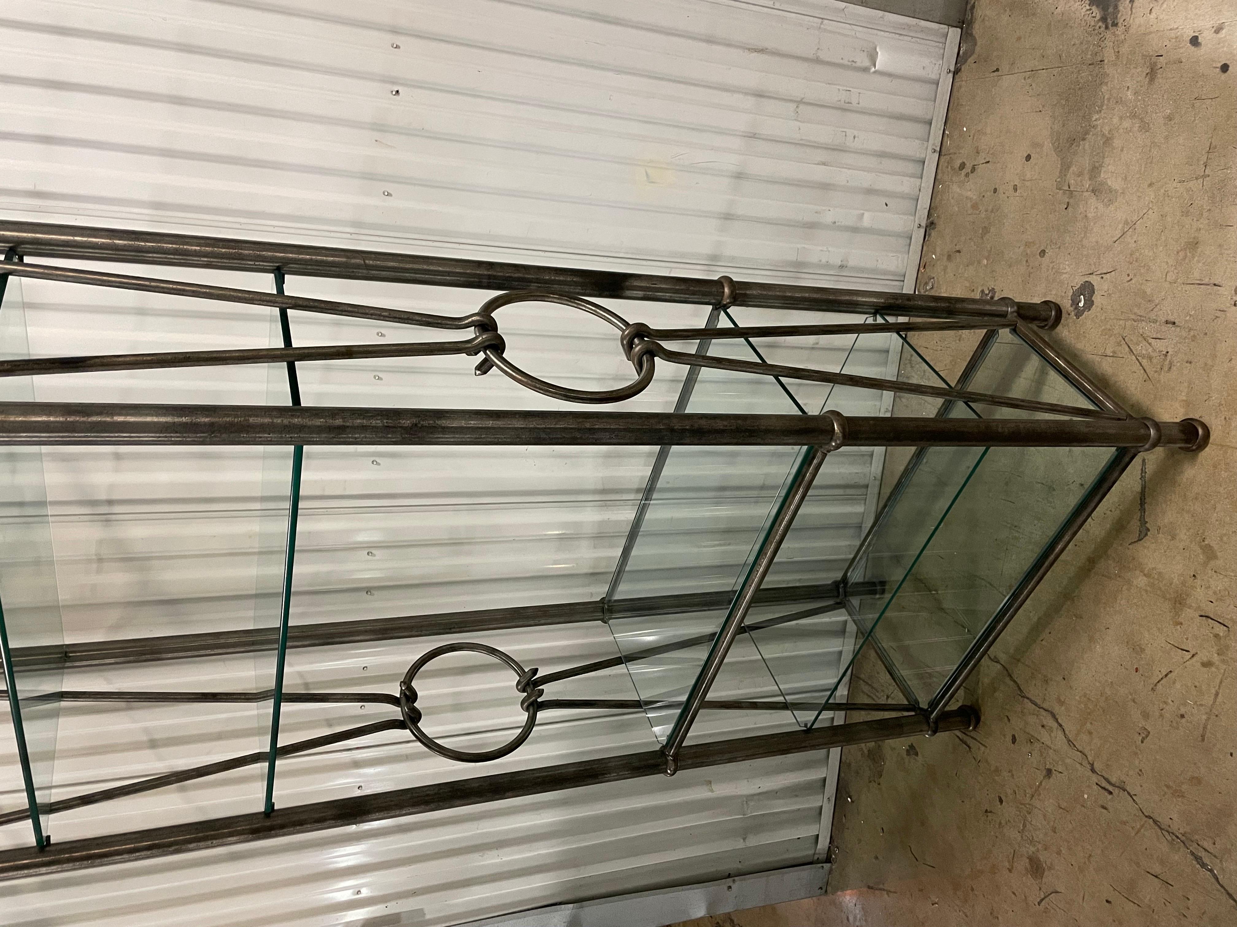 Pair of Brutalist Style Steel & Glass Etagere For Sale 1