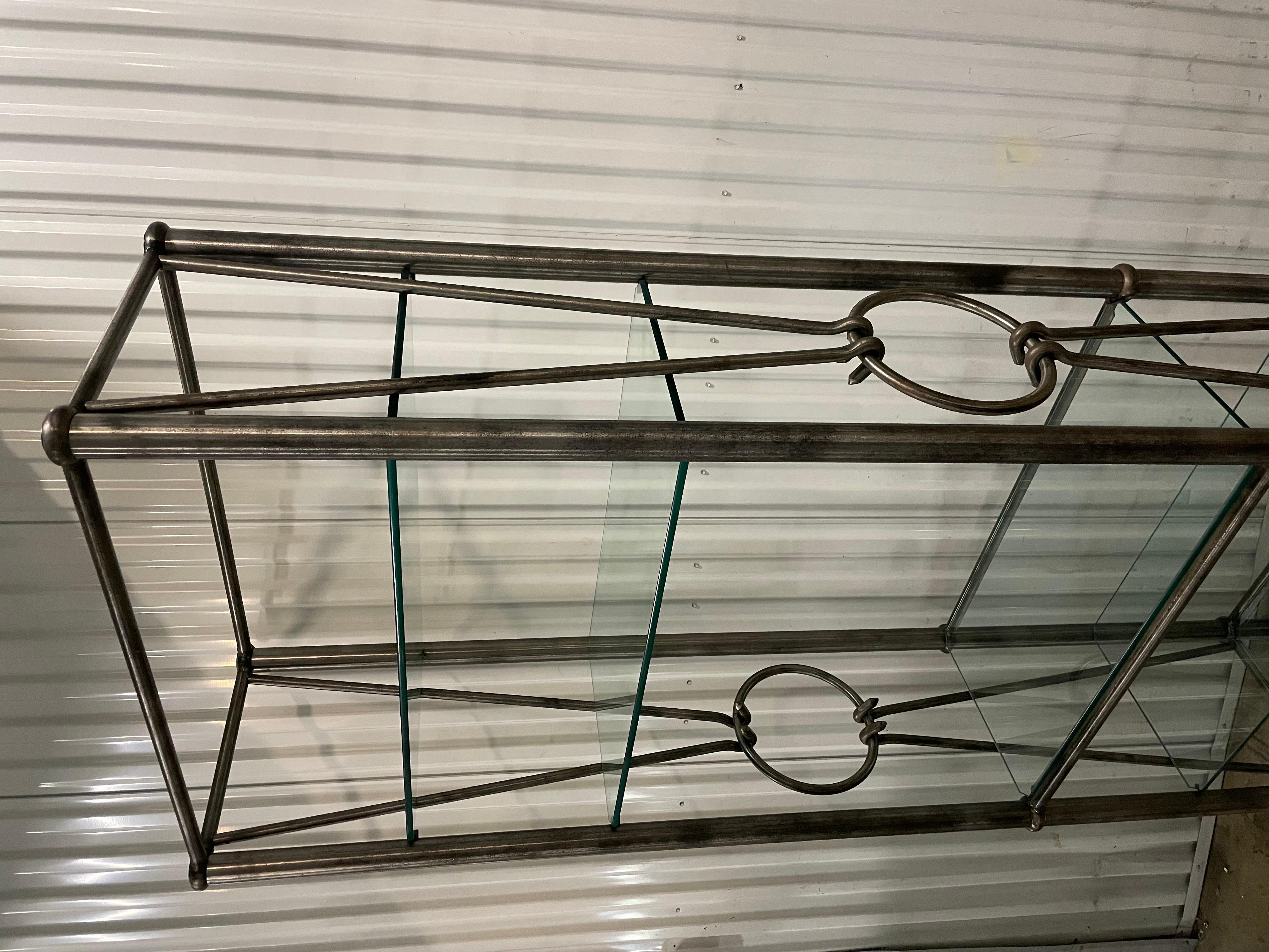 Pair of Brutalist Style Steel & Glass Etagere For Sale 2