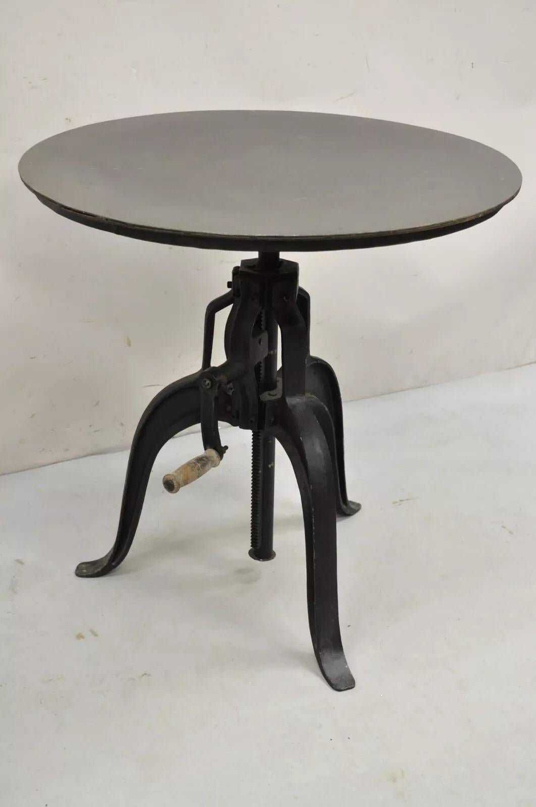 Table d'appoint ronde de style industriel en acier lourd et métal à hauteur réglable avec manivelle 30