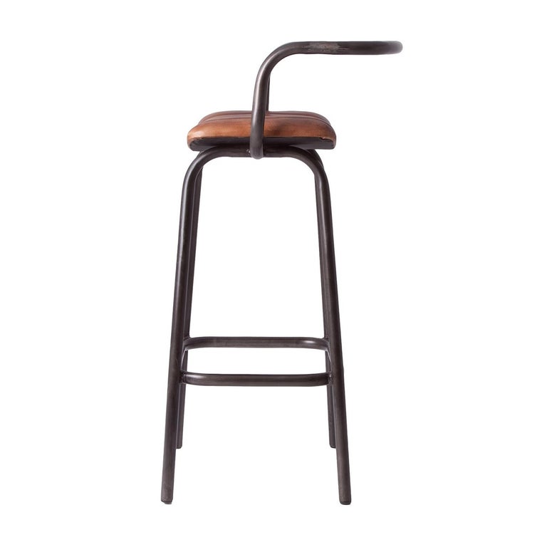 Industrial Style Tubular Metal and Leather Counter Bar Stool For Sale