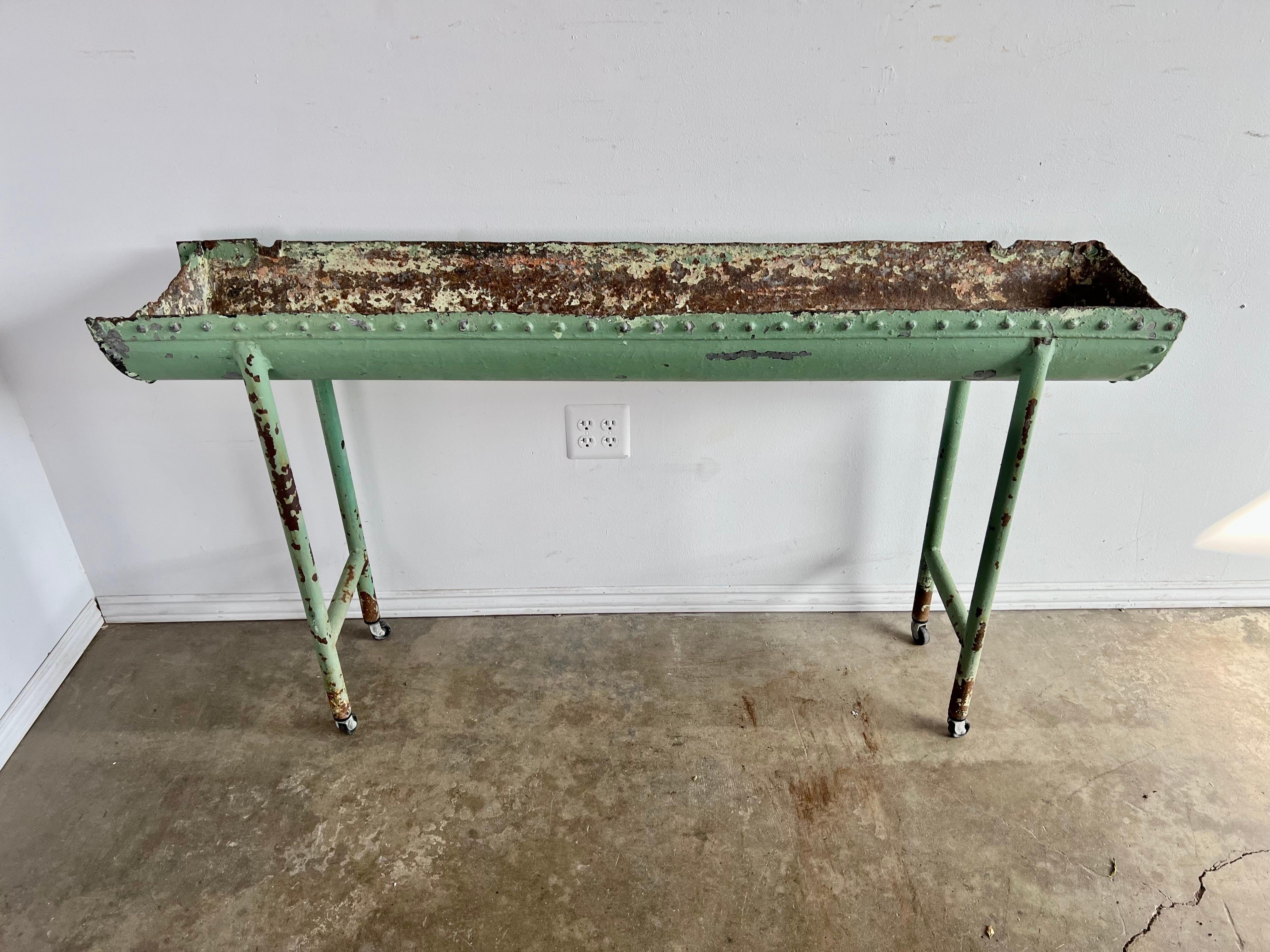 Industrial Swedish Iron Painted Planter In Distressed Condition For Sale In Los Angeles, CA