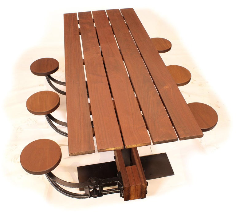 Industrial Swing-Out-Seat Outdoor Dining Table For Sale at 1stDibs