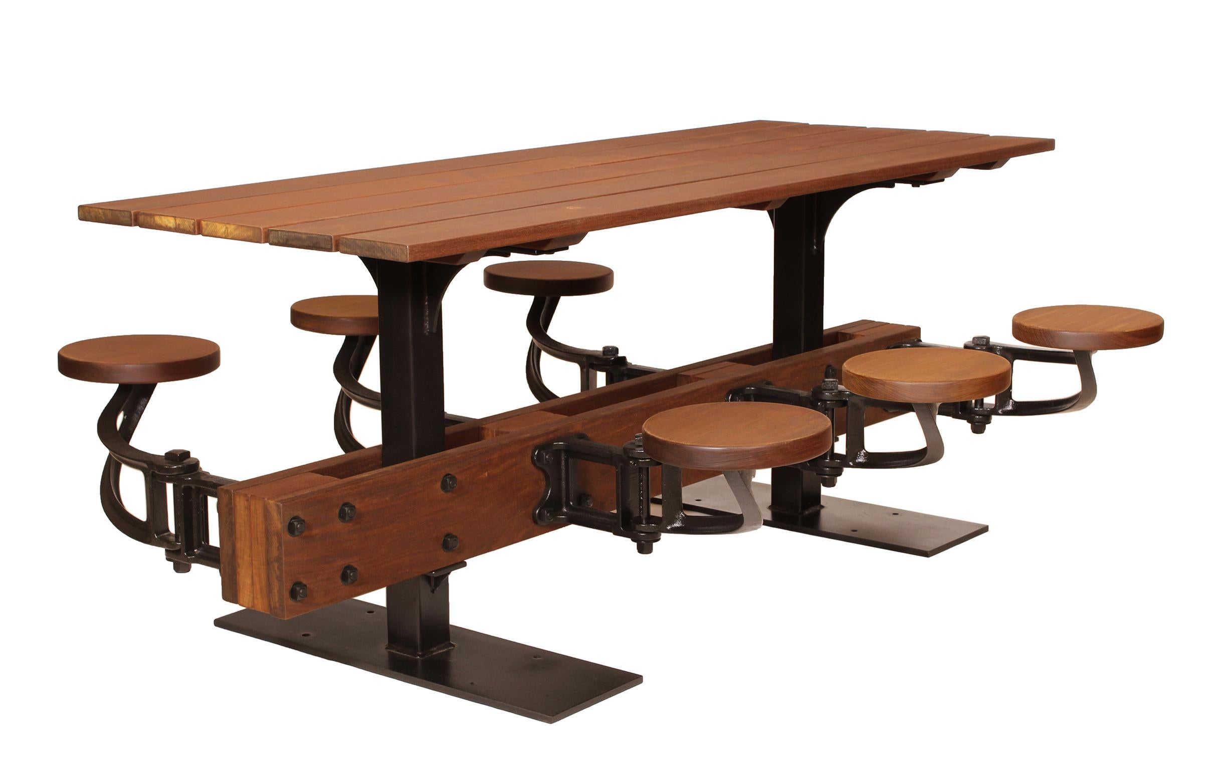 Industrial Swing-Out-Seat Outdoor Dining Table In New Condition For Sale In Oakville, CT