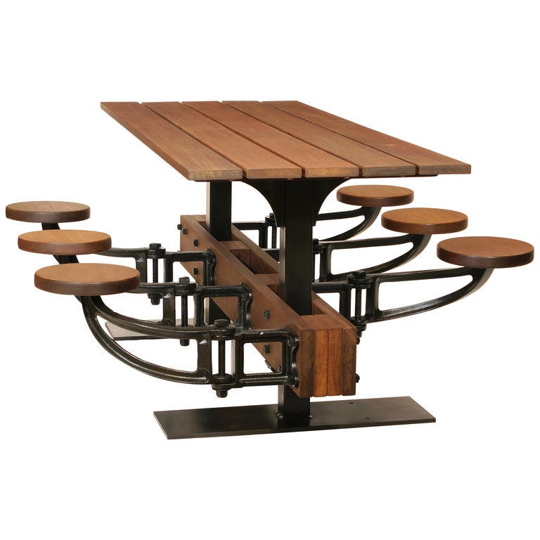 Industrial Swing-Out-Seat Outdoor Dining Table For Sale at 1stDibs