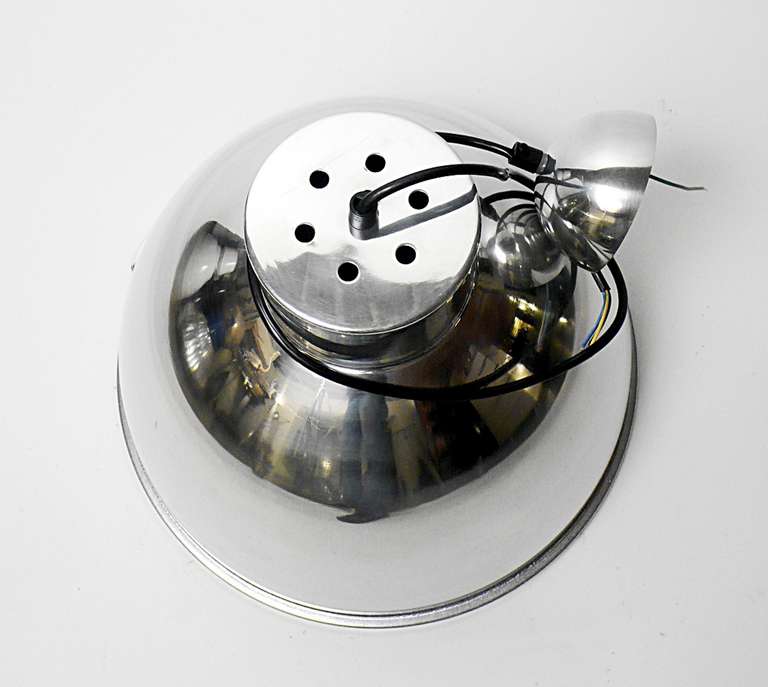 Italian Industrial Swinging Stainless Steel Lights with Wired Glass