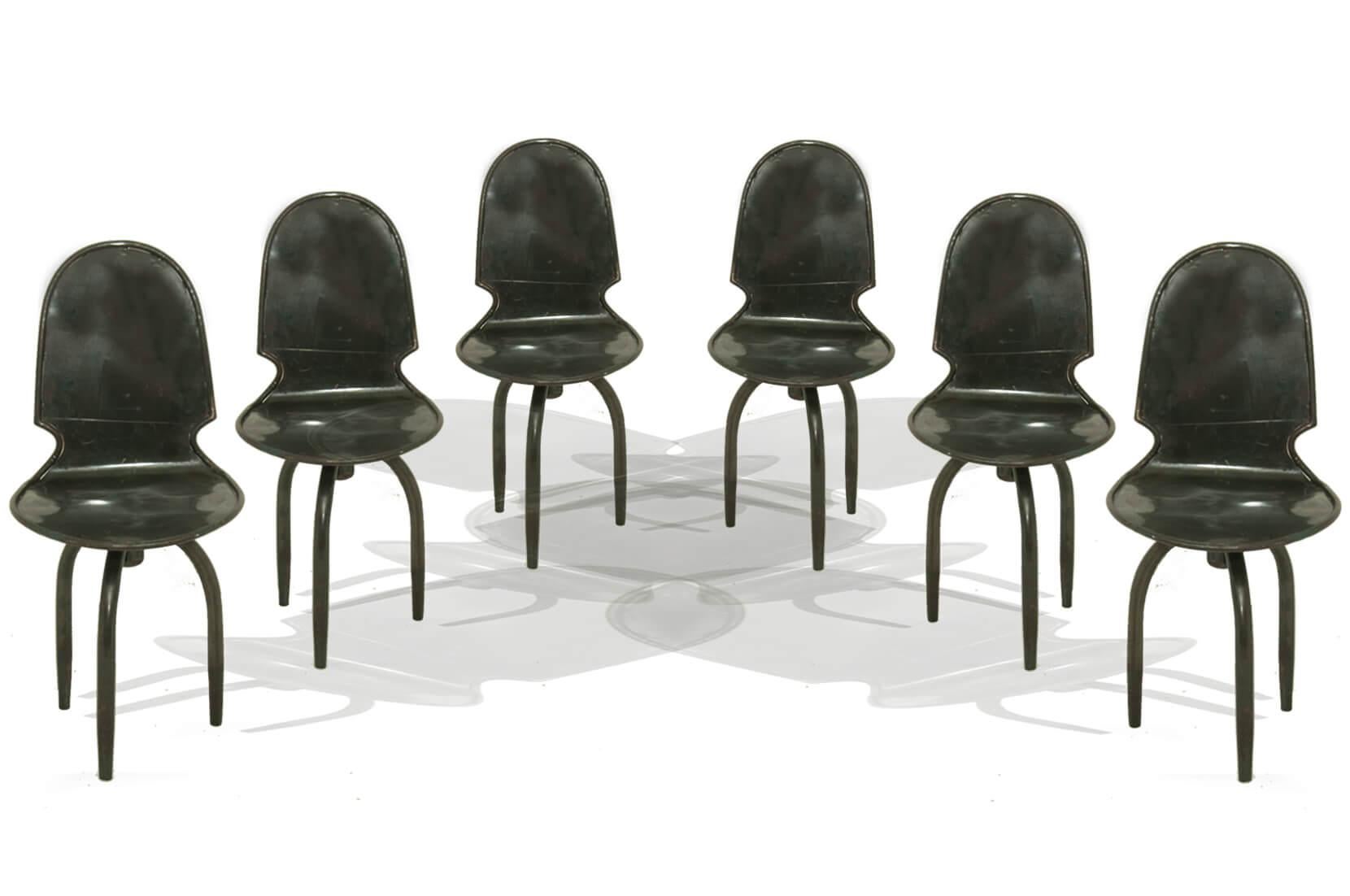 Industrial Swivel Chairs in Varnished Black Iron, France, 20th Century, Set of 6 3