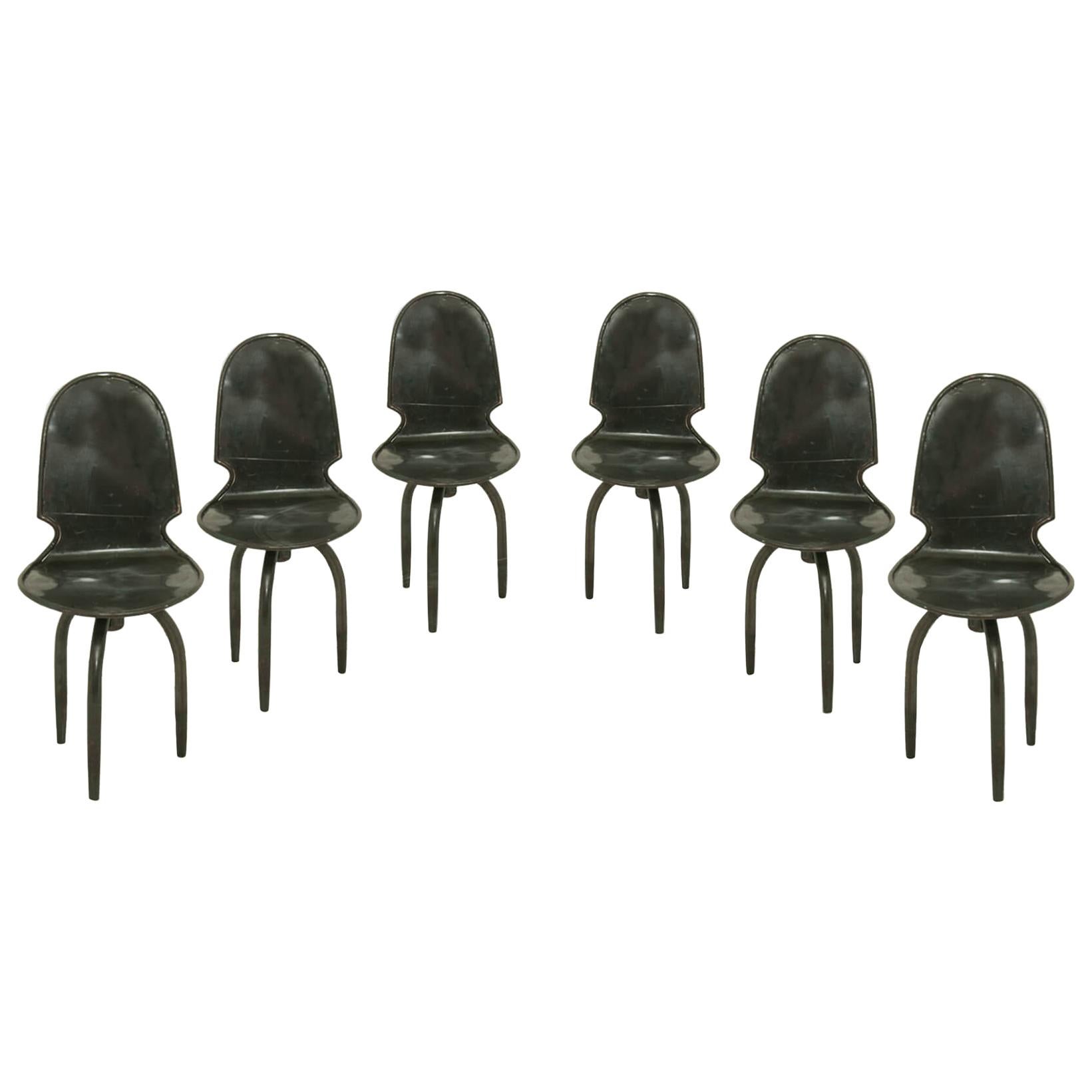 Industrial Swivel Chairs in Varnished Black Iron, France, 20th Century, Set of 6