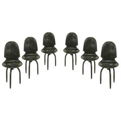 Vintage Industrial Swivel Chairs in Varnished Black Iron, France, 20th Century, Set of 6