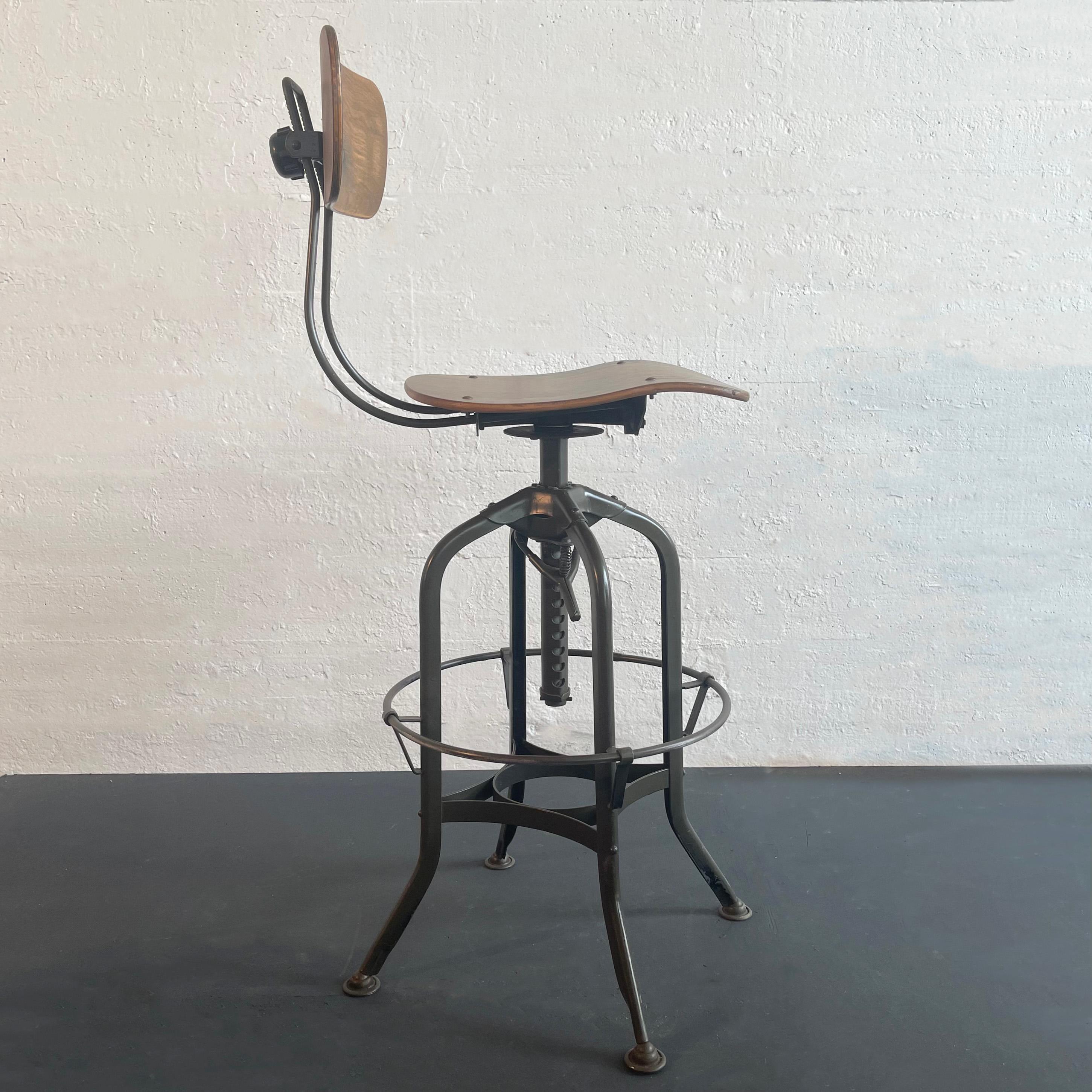 Industrial Swivel Drafting Stool By Toledo Metal Furniture Co. In Good Condition For Sale In Brooklyn, NY