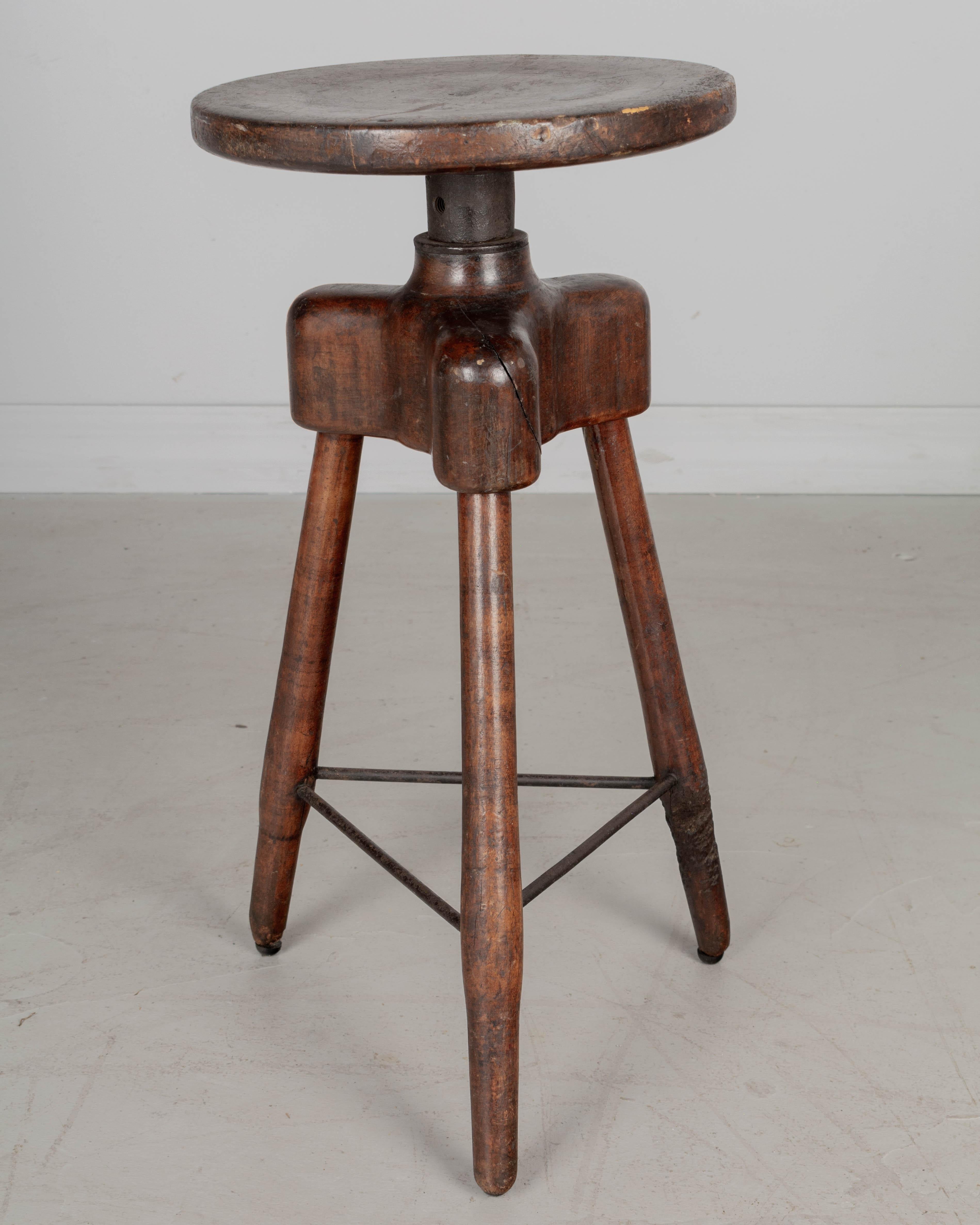 Hand-Crafted Industrial Swivel Work Stool For Sale