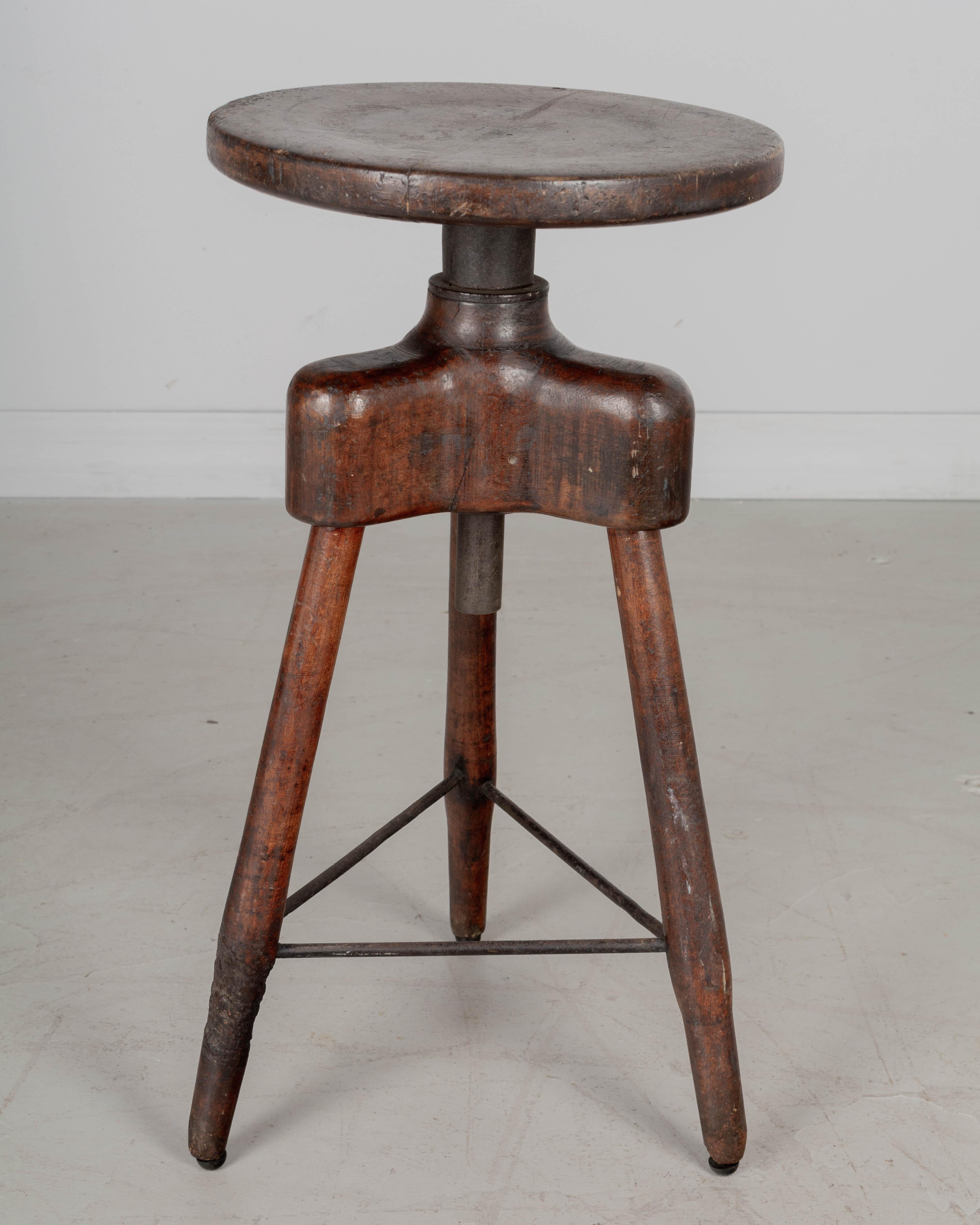 20th Century Industrial Swivel Work Stool For Sale