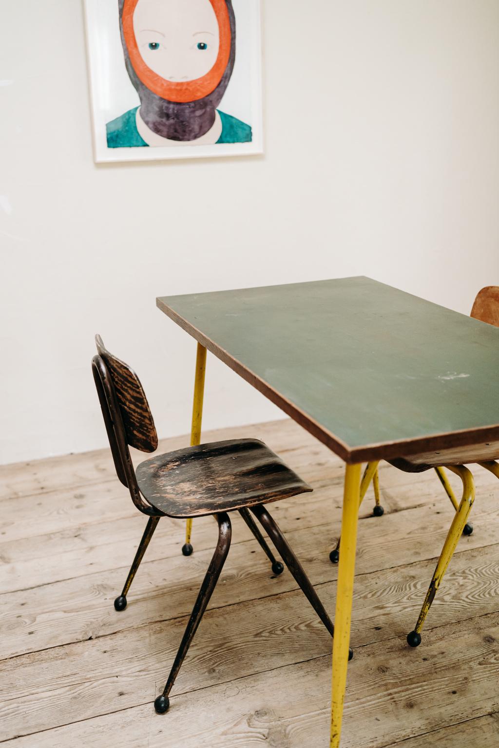 Industrial Table and Two Chairs by Dave Chapman For Sale 1